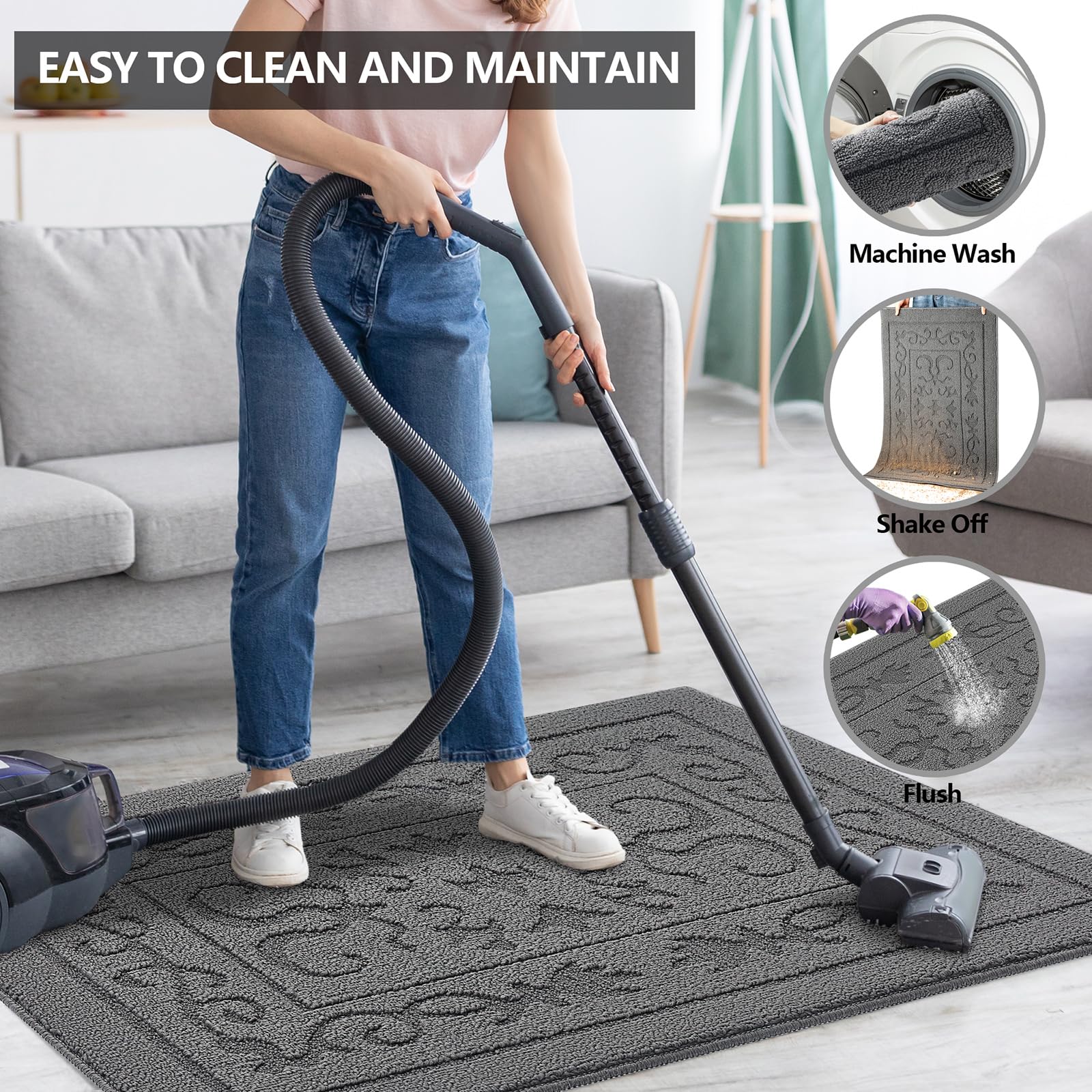 Foneyi Indoor Door Mat, Front Back Door Mat 32'' X 48'' Non-Slip Rubber Backing Door Rug, Machine Washable Entry Rug, Low Profil