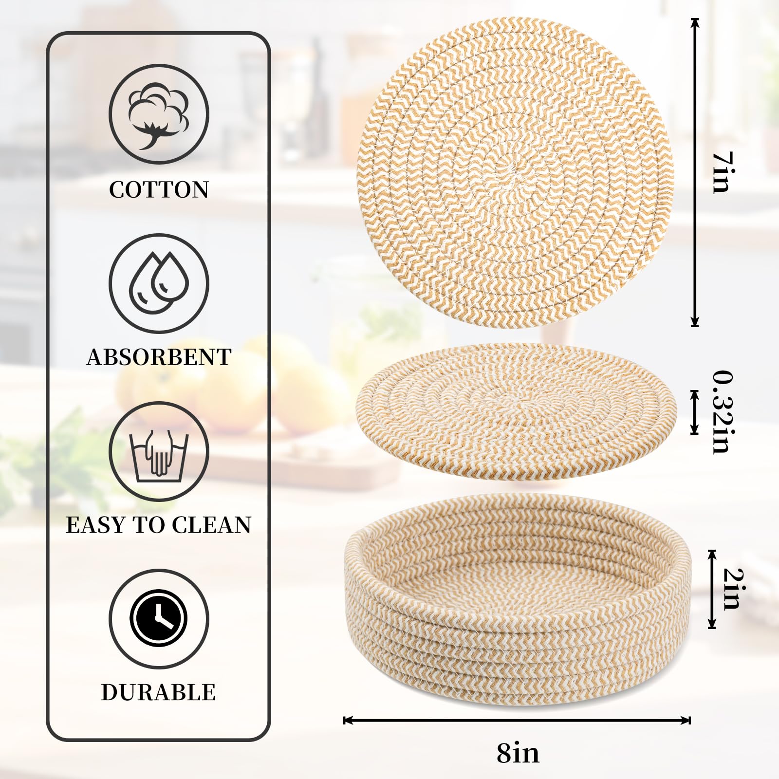 Trivets For Hot Dishes, Trivets For Hot Pots And Pans, Cotton Coasters 5 Pcs And Storage Basket 1 Pack, Pot Holders For Kitchen,