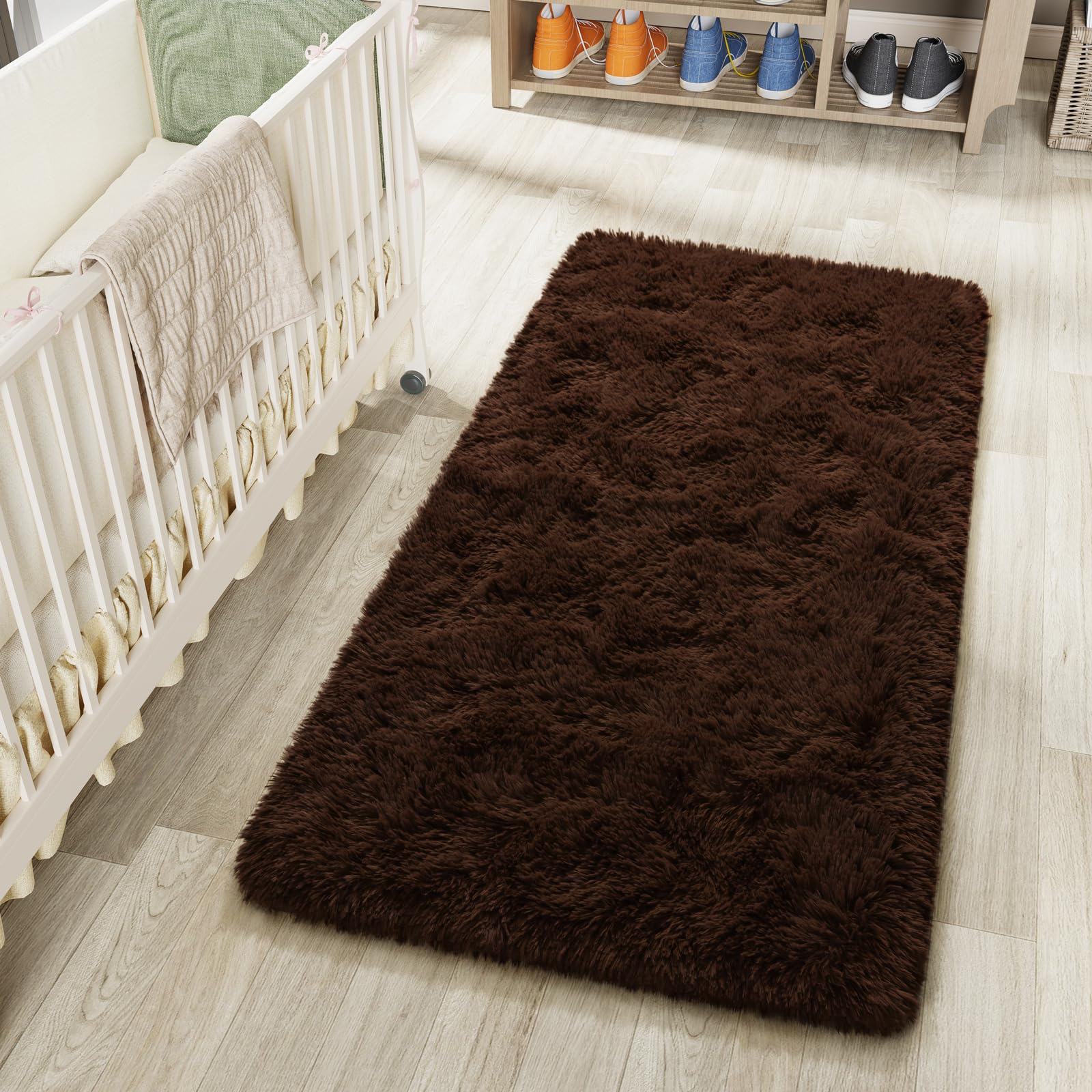 LOCHAS Ultra Soft Indoor Modern Area Rugs 2x4, Fluffy Living Room Carpets for Children Bedroom Home Decor Nursery Rug, Brown