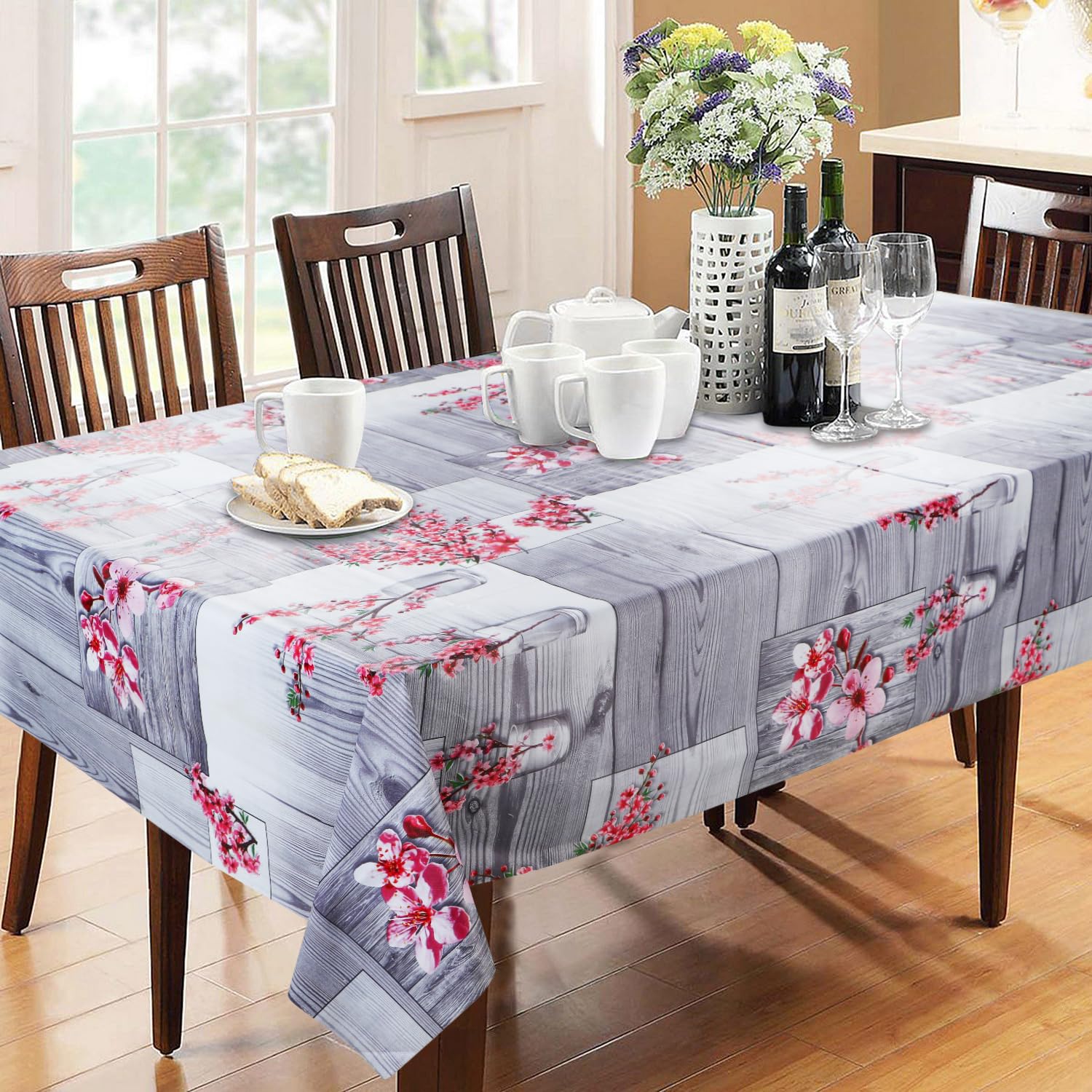 Dakshya Industries Rectangle 6 Seater PVC Waterproof Table Cover Without Lace 54x78 Inch (Grey)
