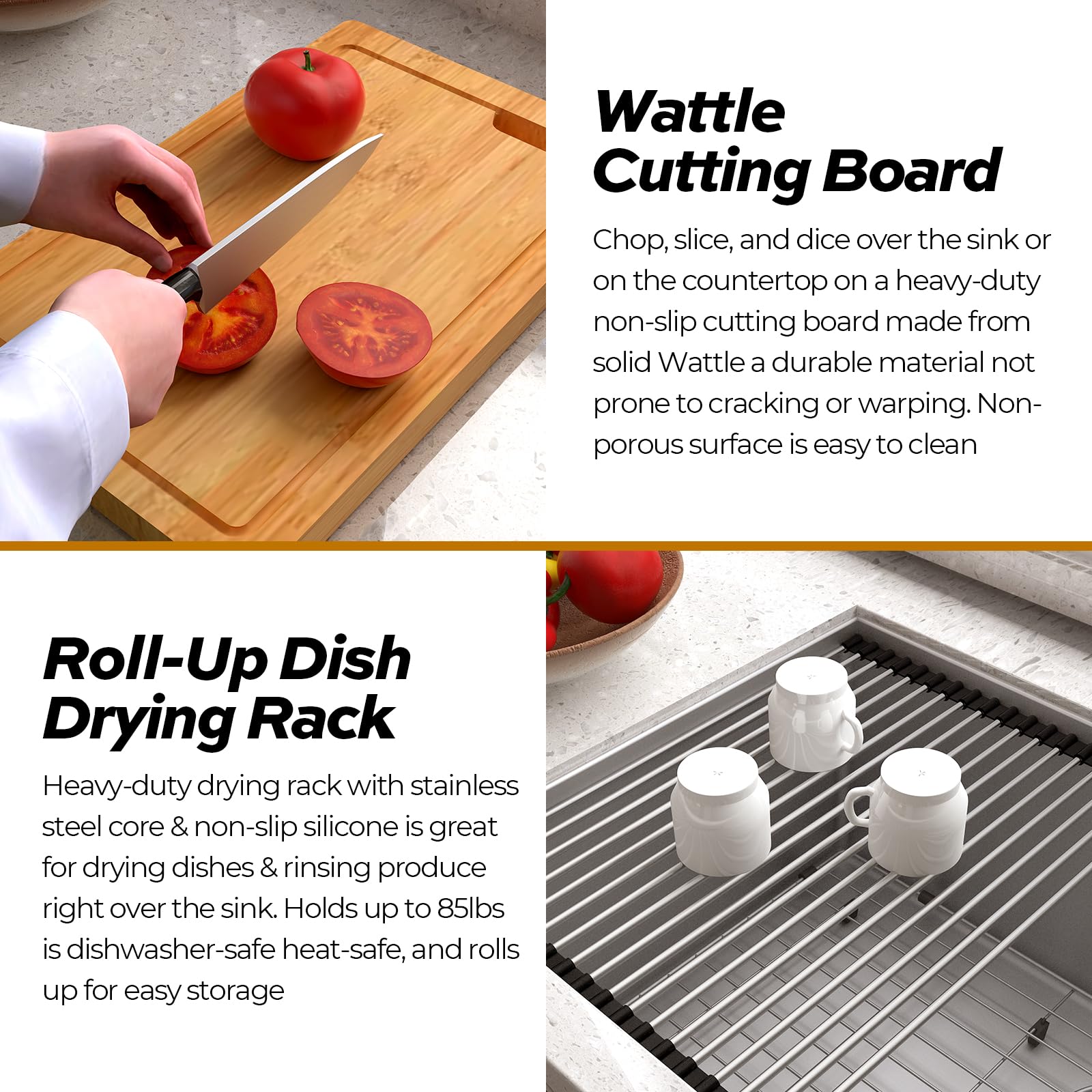 36 Inch Workstation Kitchen Sink,Tecasa Undermount Deep Single Bowl, 16 Gauge Stainless Steel With Integrated Ledge And Accessor