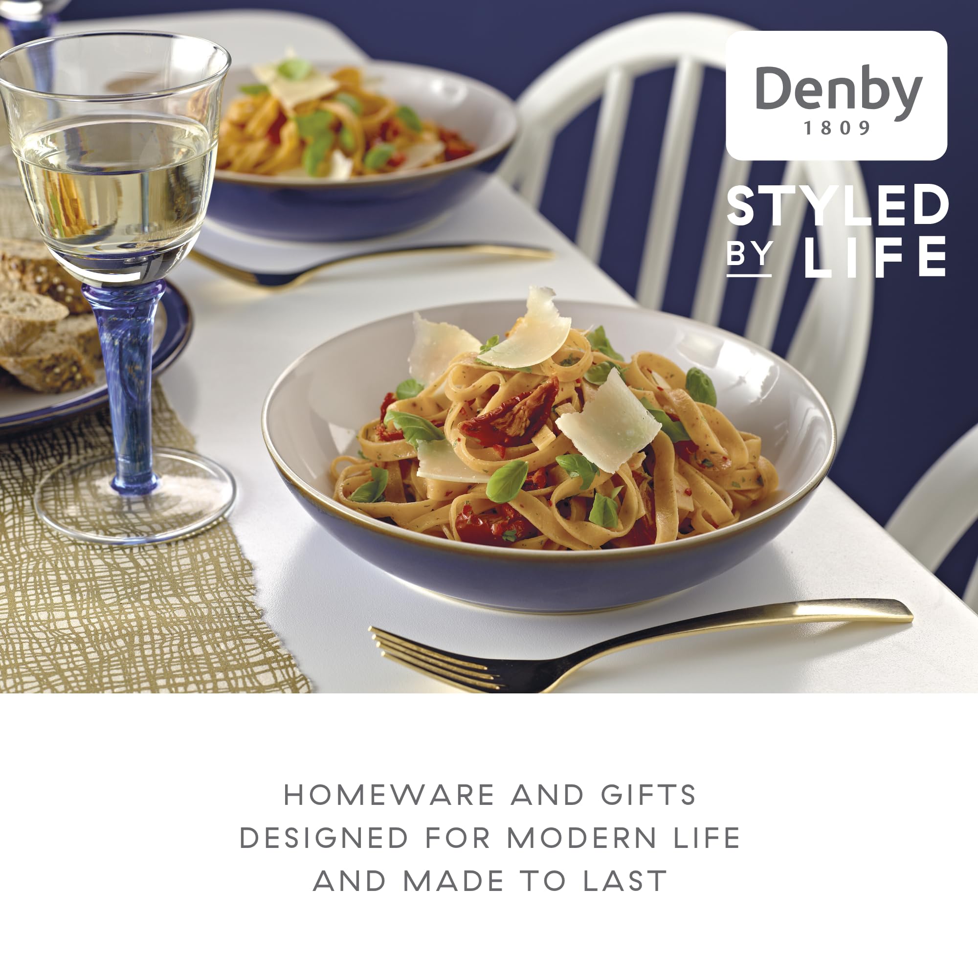 Denby Imperial Blue 4 Piece Pasta Bowl Set  Stone  9.5 x 23 x 23 cm
