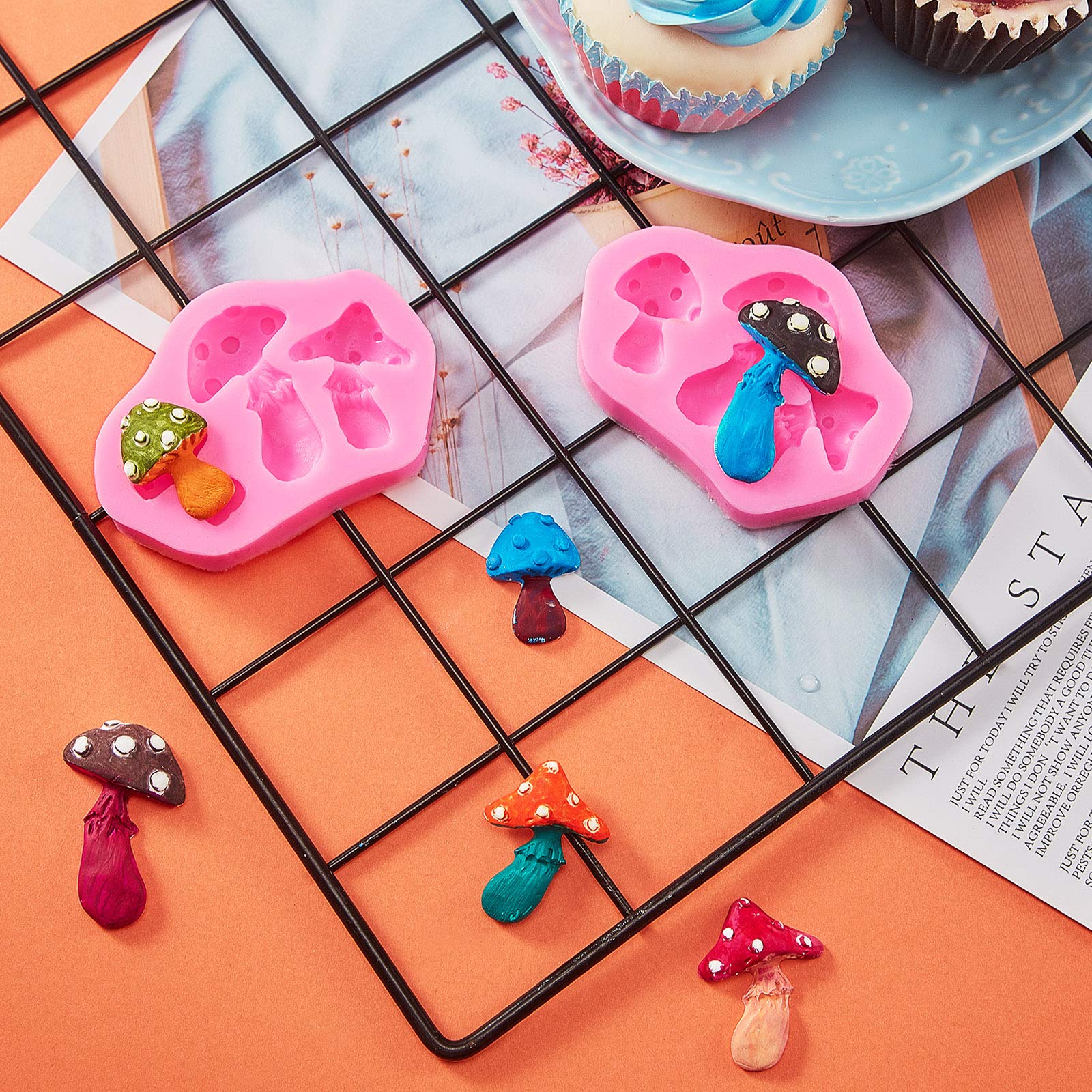Patelai 2 Pcs Mushroom Silicone Mold Resin Mushroom Shaped Molds Vegetable Keychain Silicone Mold Chocolate Candy Clay Moulds Fo