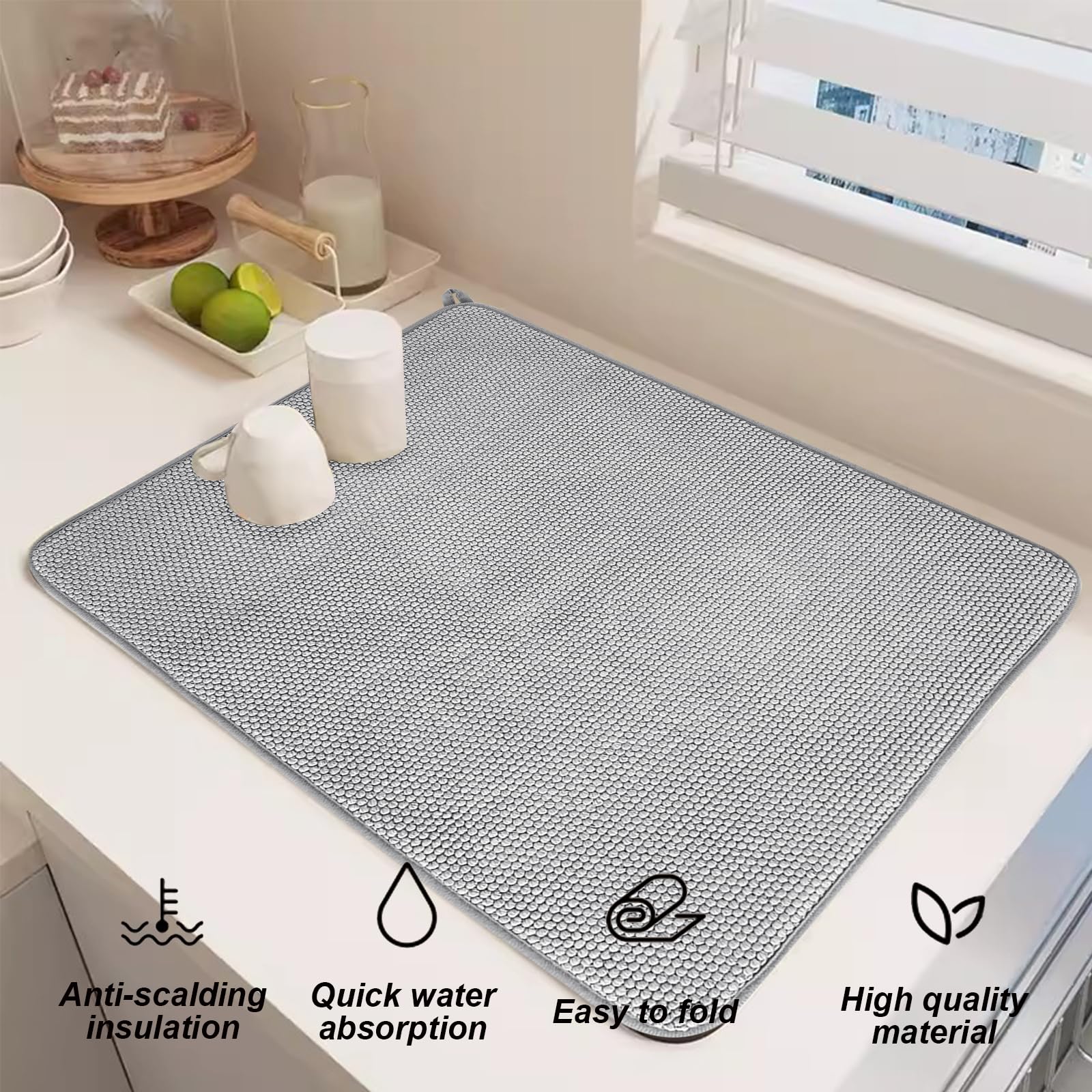2 Pcs Large Dish Drying Mat For Kitchen Counter,24 X 17 Inch Absorbent Microfiber Dishes Drainer Mats,Xl Dish Drying Pad For Cou