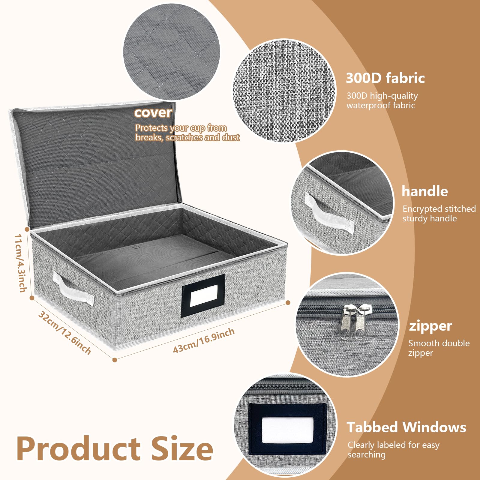 Homyfort Platter Storage Case, China Storage Containers Hard Shell, 5 Felt Dividers Included, Structured Top And Stackable Platt