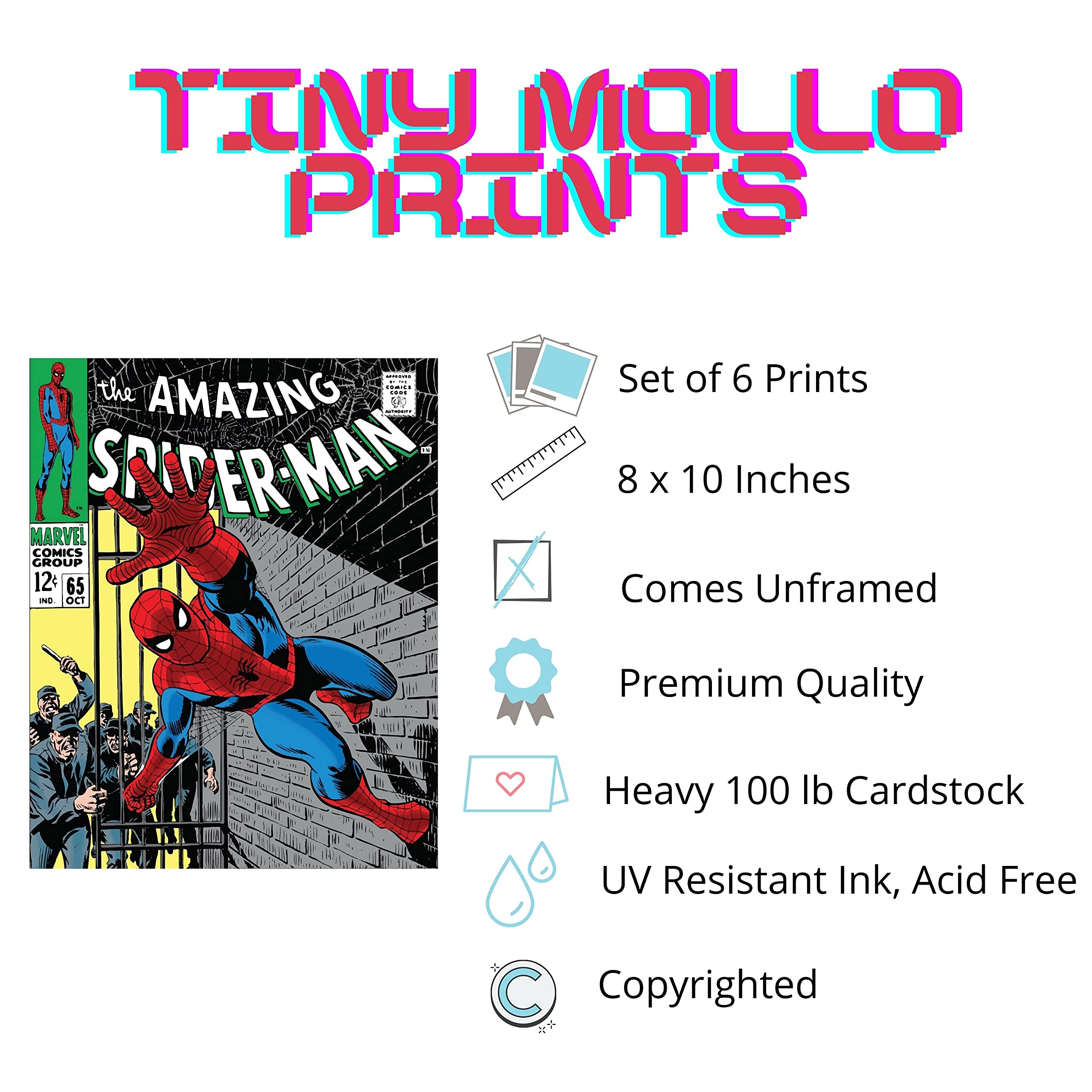 Superhero Wall Art - Superhero Vintage Comic Books Decor Unframed Set Of 6 Prints, 8X10 Inch, Super Heroes Poster Room Decor, Vi