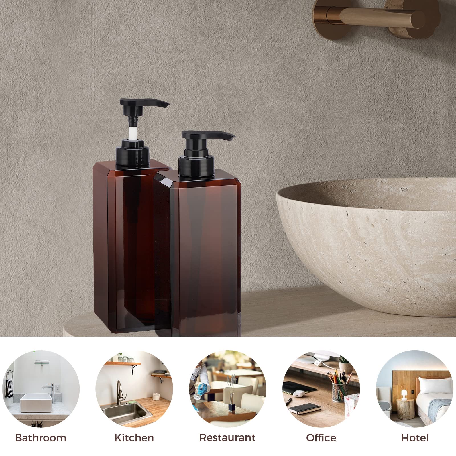 Suream 27Oz Bathroom Countertop Soap Dispensers, Plastic Lotion Dispenser, Refillable Cosmetic Pump Dispensers, Square Bathroom