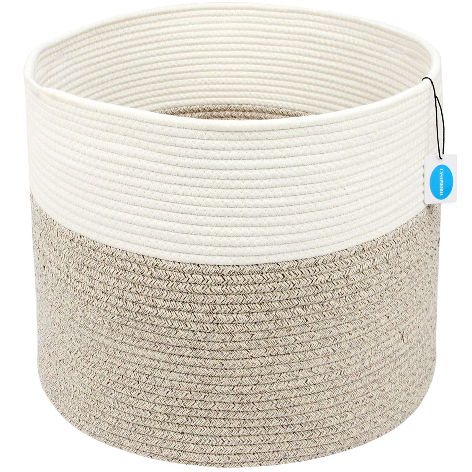 Casaphoria Large Cotton Rope Storage Baskets With Handles For Organizing,Round Woven Baskets For Blanket Pillows,Tall Woven Cott