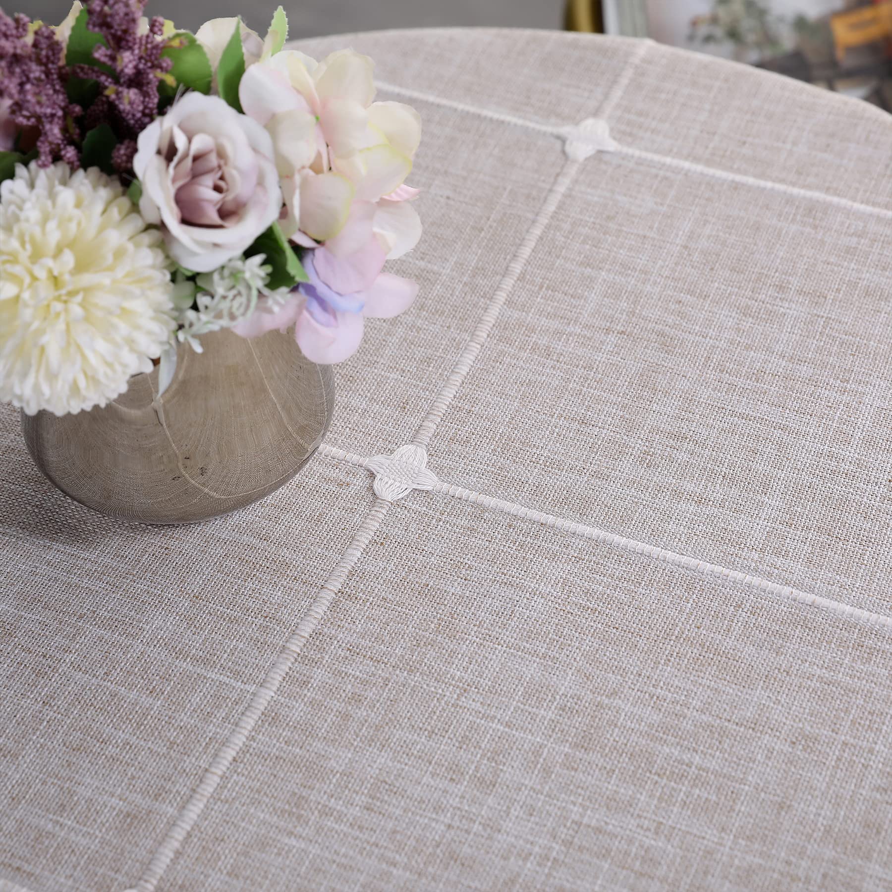 Embroidery Lattice Small Square Tablecloth with Tassel Heavy Duty Rustic Fabric Cloth Wrinkle Resistant End Side Table Cove for Kitchen Dining Room Tabletop Decoration 24 x 24 Inches