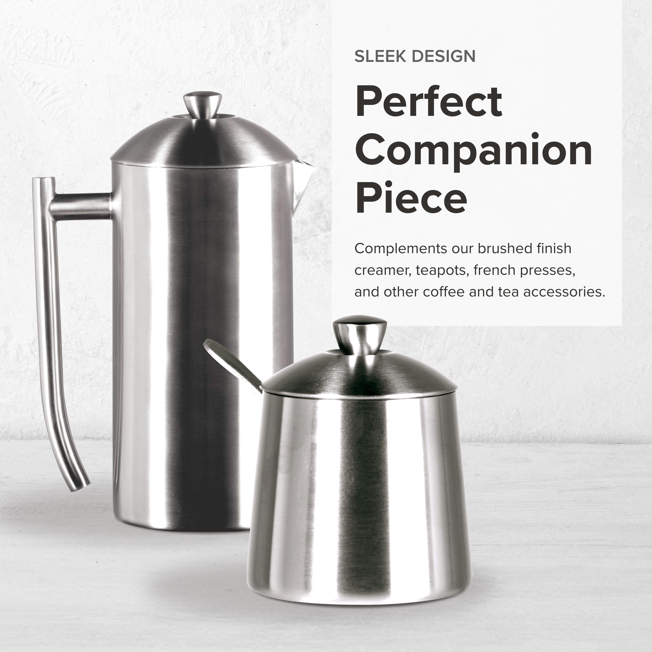Frieling Usa 18/10 Brushed Stainless Steel Sugar Bowl With Spoon - Countertop Jar Holder For Sugar Cubes