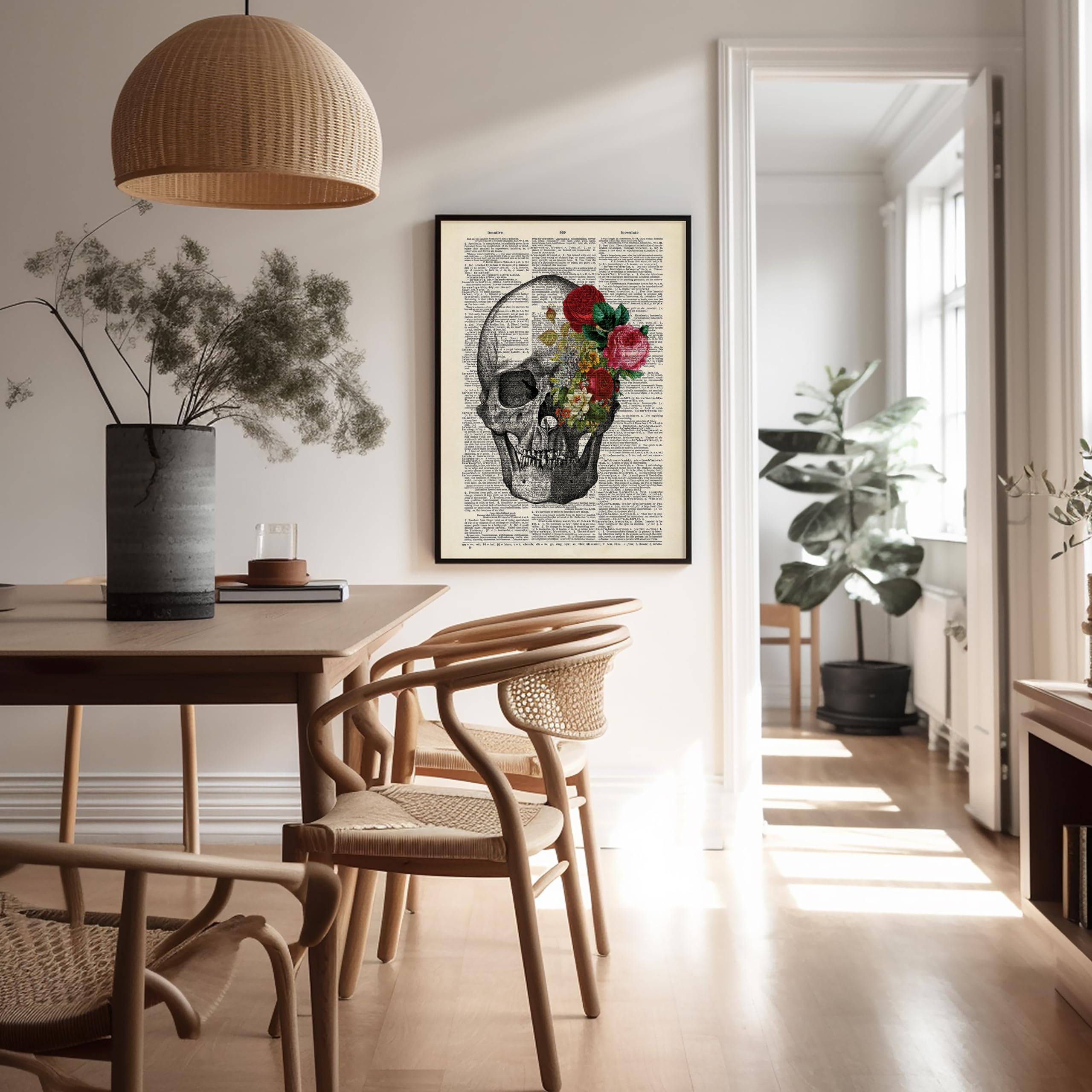 Poster Master Dictionary Art Poster - Flowery Eye Skull Print - Skeleton Art - Flower Art - Gothic Gift For Him, Her, Men, Women
