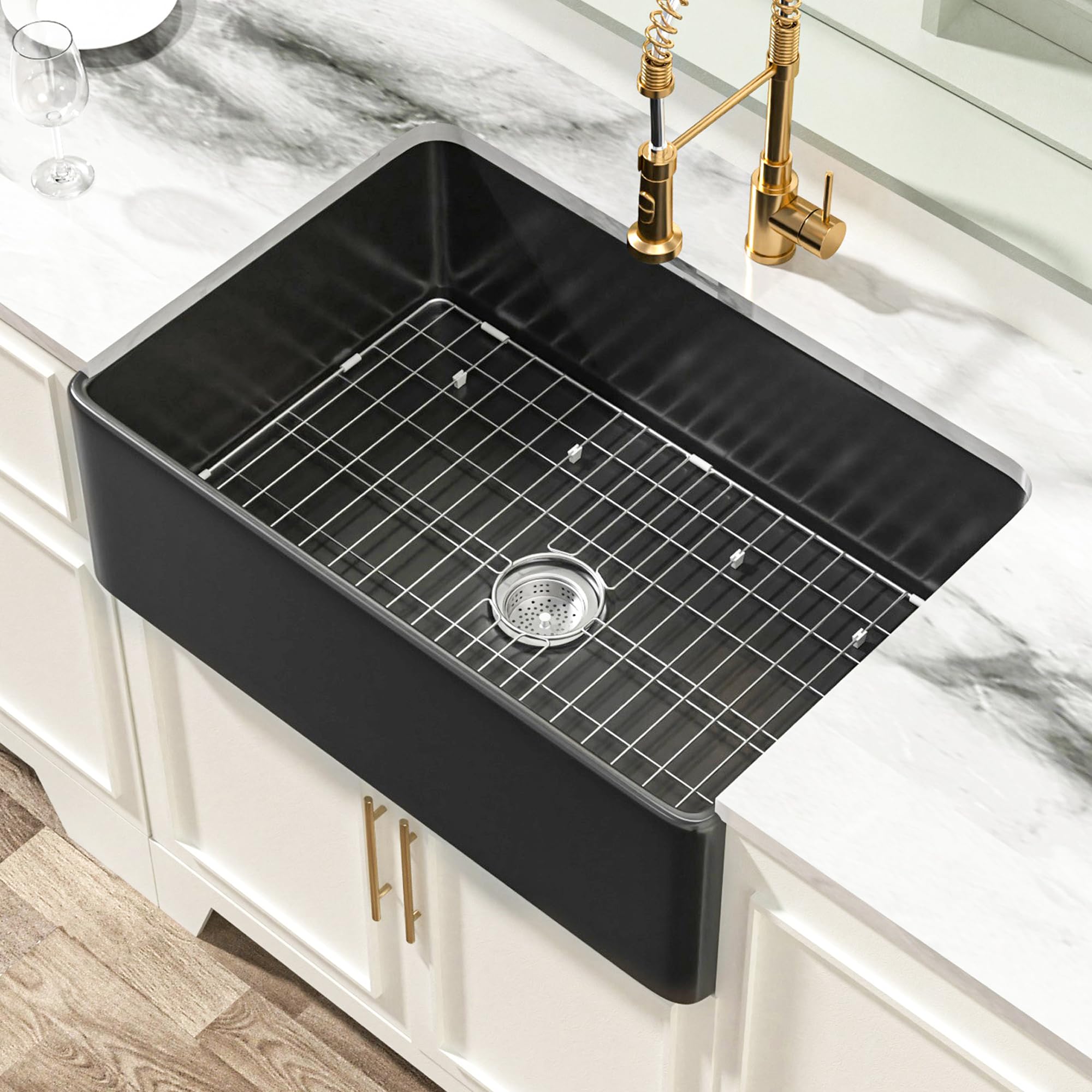Miuara Black Farmhouse Sink 30 Inch - Apron Front Kitchen Sink Reversible 30x20x10, Undermount Installation, Farm House Style Si