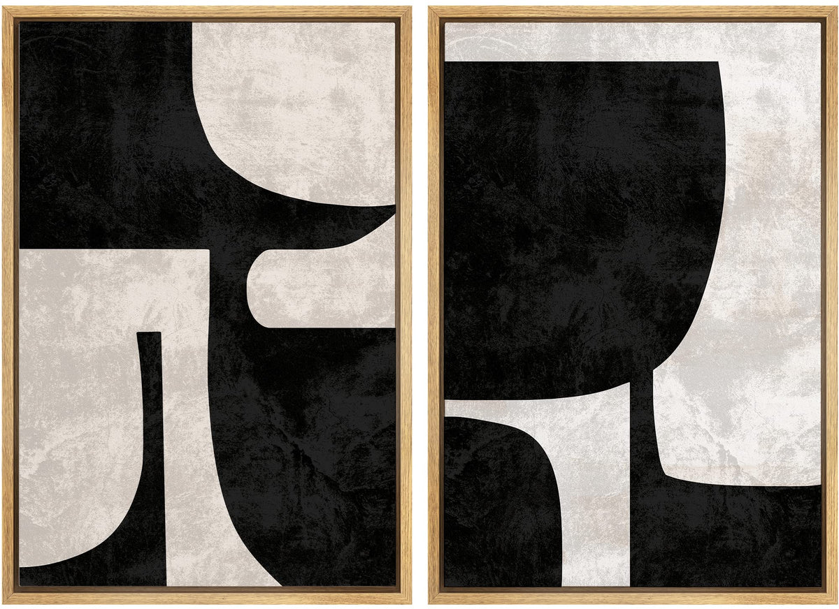 Signwin Framed Canvas Print Wall Art Set Mid-Century Black Polygon Variety Abstract Shapes Illustrations Modern Art Decorative C