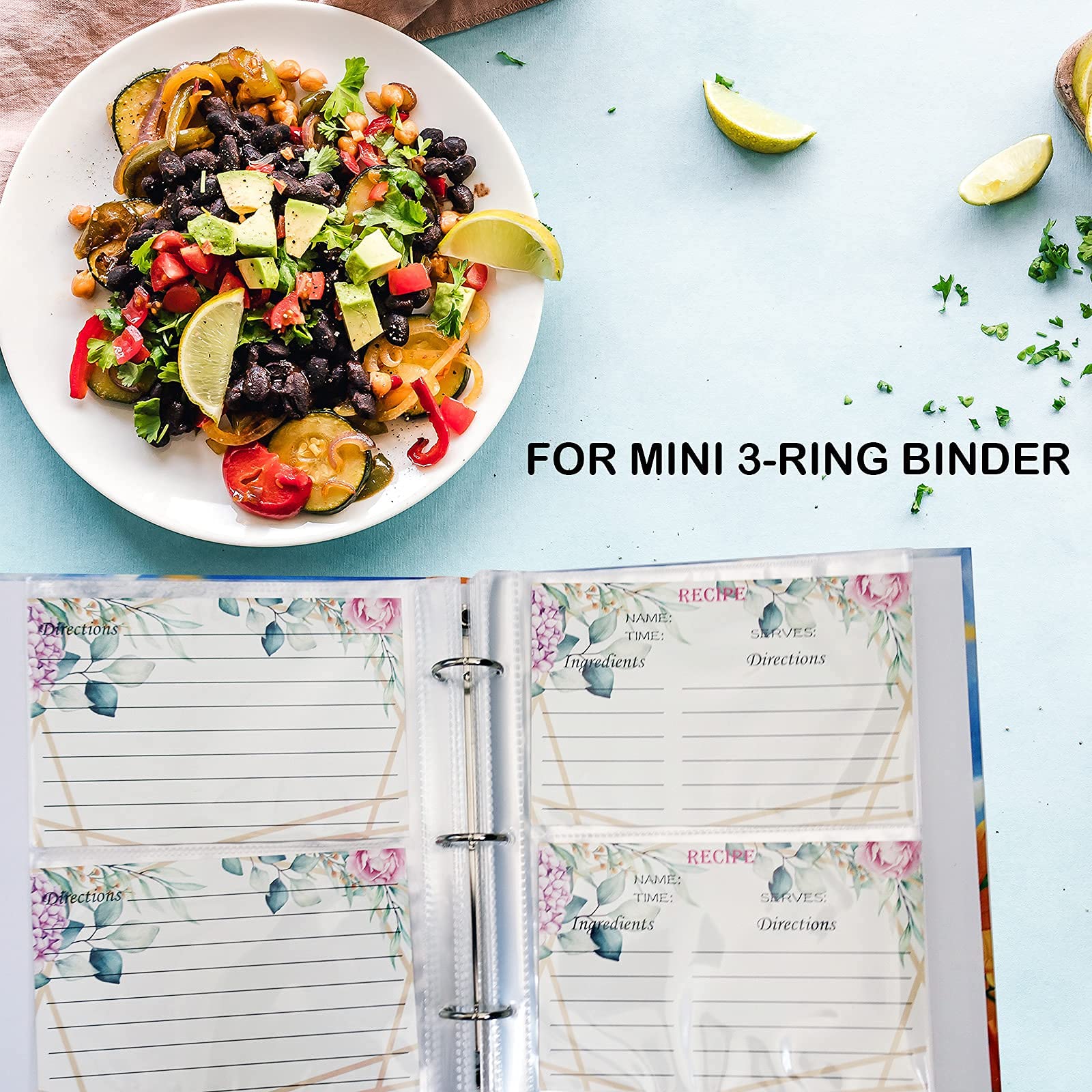 Tutata Mini Recipe Card Page Protectors - 4x6 Inch Sleeves for 3-Ring Binders, 50 PCS, Half-page Mini Binder Sheets