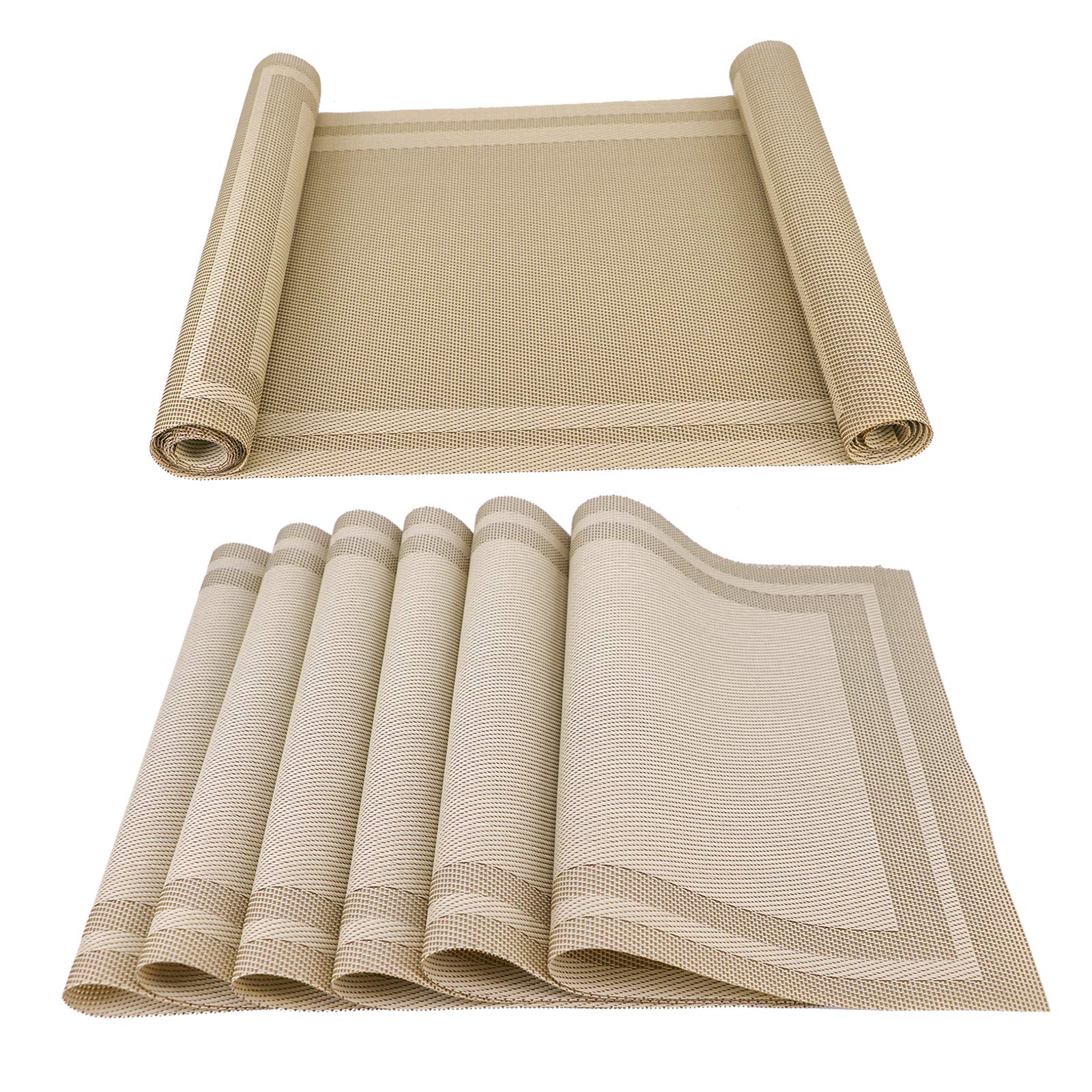 Placemats With Table Runner Set Place Mats, Woven Crossweave Vinyl Kitchen Tablemat, Washable Pvc Vinyl Table Mats For Dining Ta