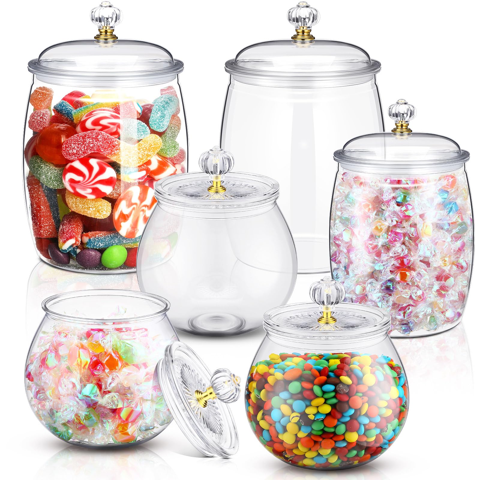 Nuogo 6 Pcs Plastic Candy and Cookie Jar with Lids, 30/42/64 oz