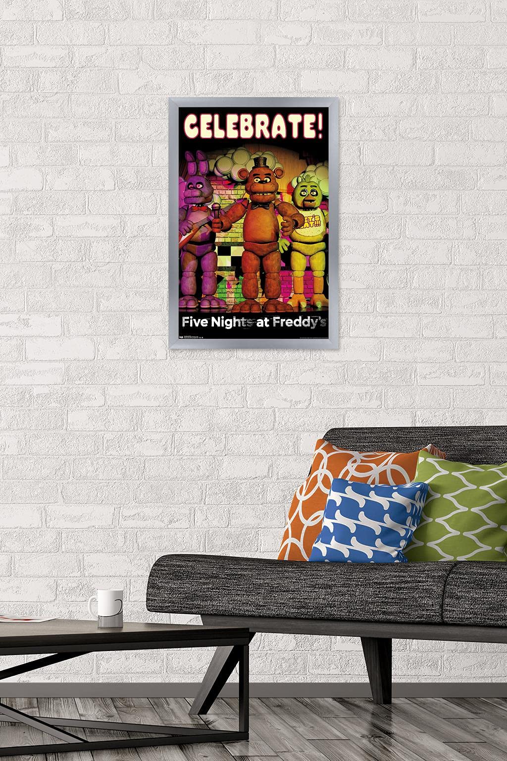 Trends International Five Nights At Freddy'S - Celebrate Wall Poster, 14.725'' X 22.375'', Silver Framed Version