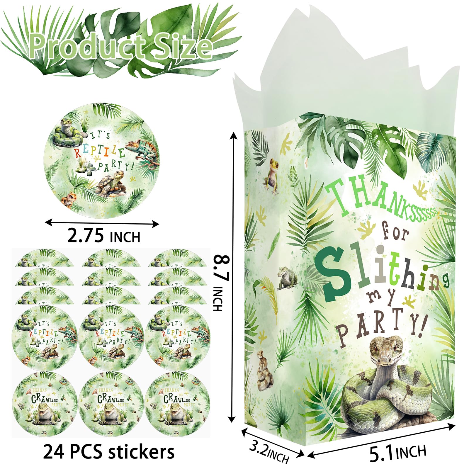 Outego 24 Reptile Party Favor Bags With Stickers Reptile Goodie Bags Reptile Party Favors For Kids Reptile Birthday Party Suppli