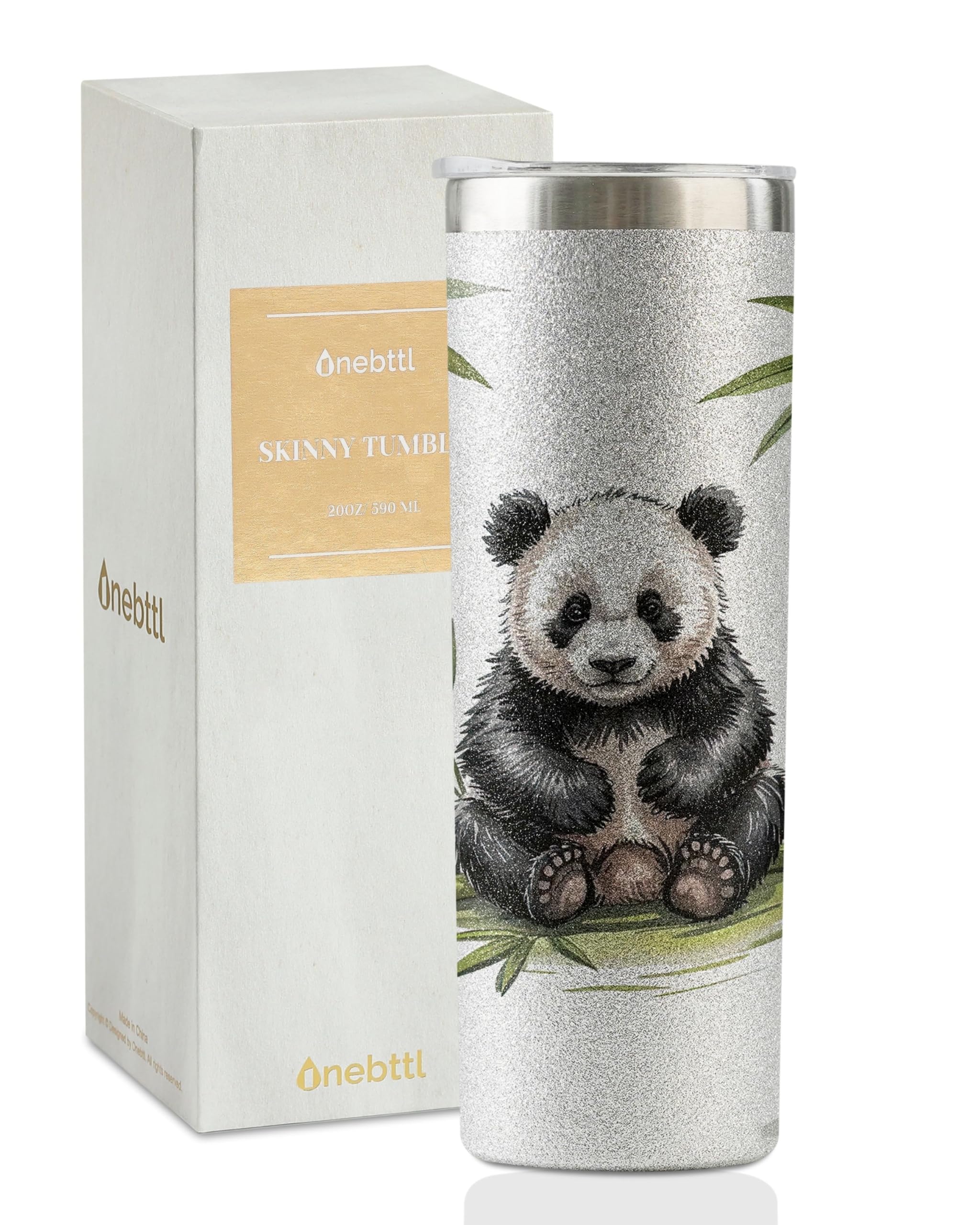 Onebttl Panda Gifts For Women, Gifts For Panda Lovers  20Oz/590Ml Stainless Steel Insulated Glitter Tumbler With Straw  Skinny