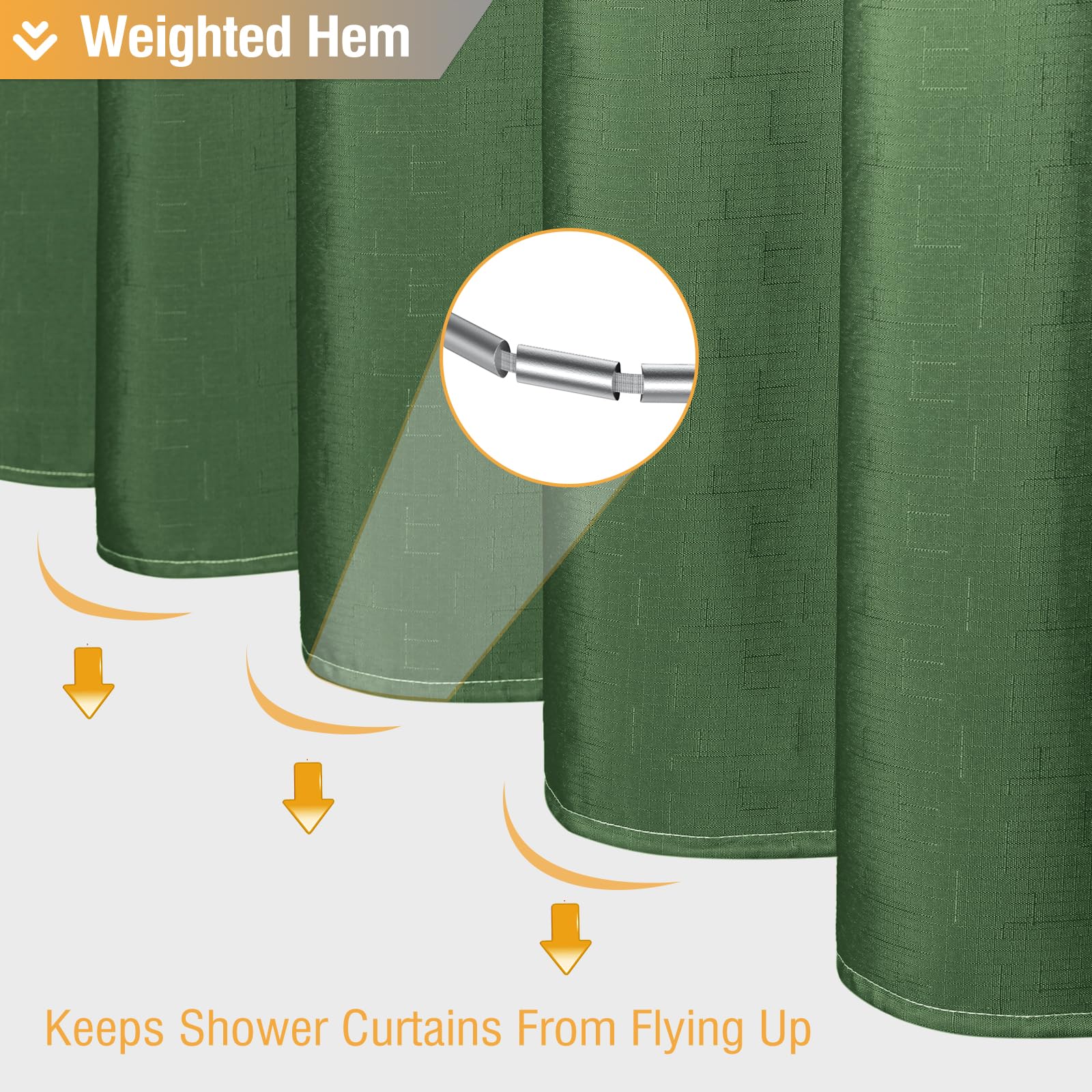 BTTN Sage Green Shower Curtain - Ombre Linen Textured Heavy Duty Fabric Shower Curtain Set with Plastic Hooks  Hotel Spa Luxury Neutral Cloth Shower Curtains for Bathroom  Water Repellent - 72x72