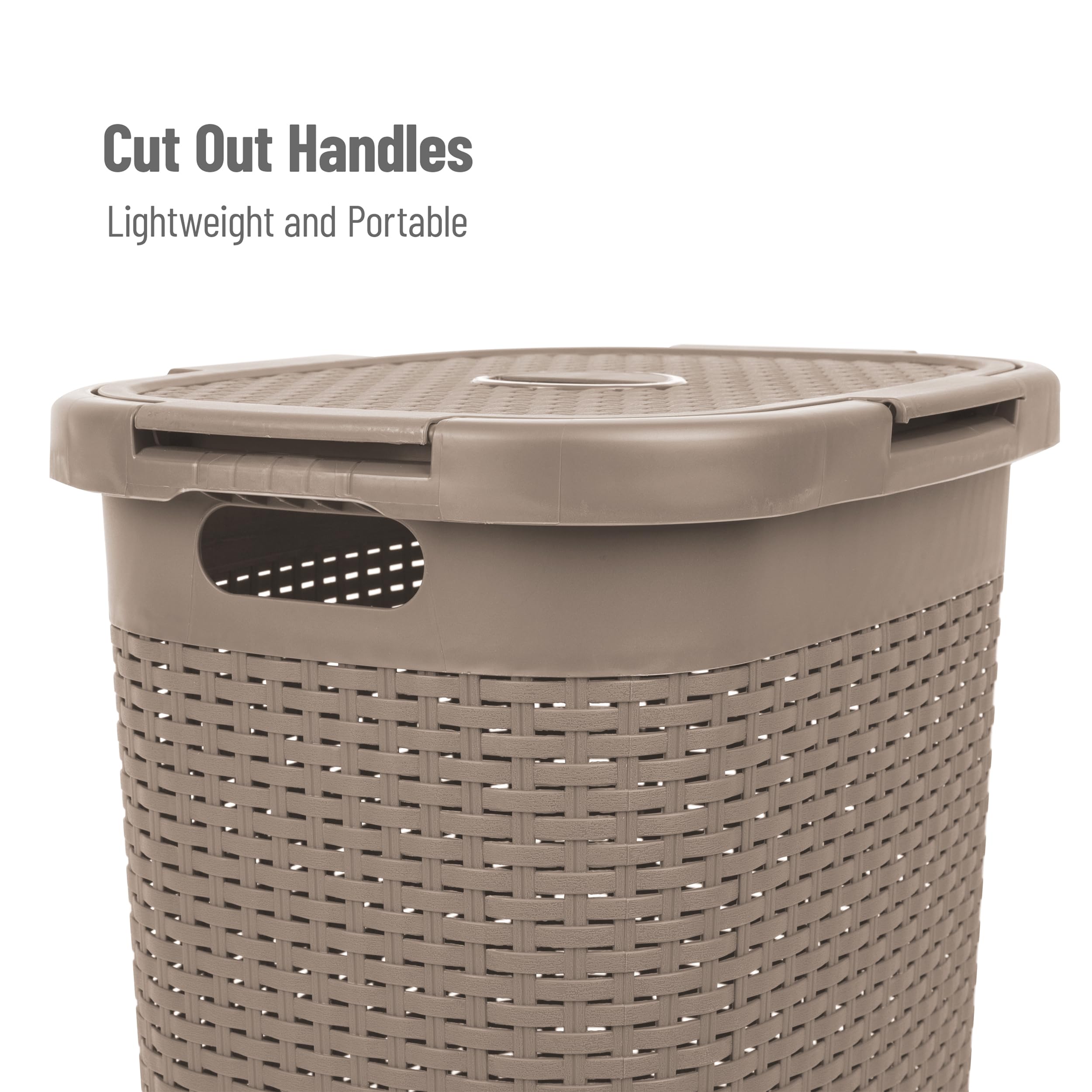 Mind Reader 60L Slim Laundry Hamper, Clothes Basket, Lid, Wicker Design, Plastic, 17.65''L X 13.75''W X 24.15''H, Tan
