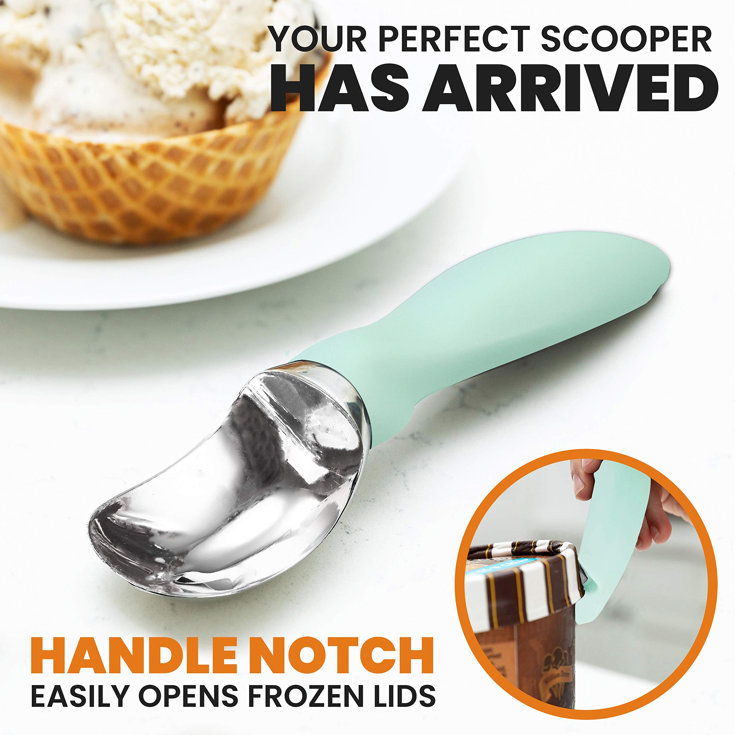 Spring Chef Stainless Steel Ice Cream Scoop - Dishwasher Safe Metal Ice Cream Scooper, Heavy Duty Kitchen Tool With Soft Grip An