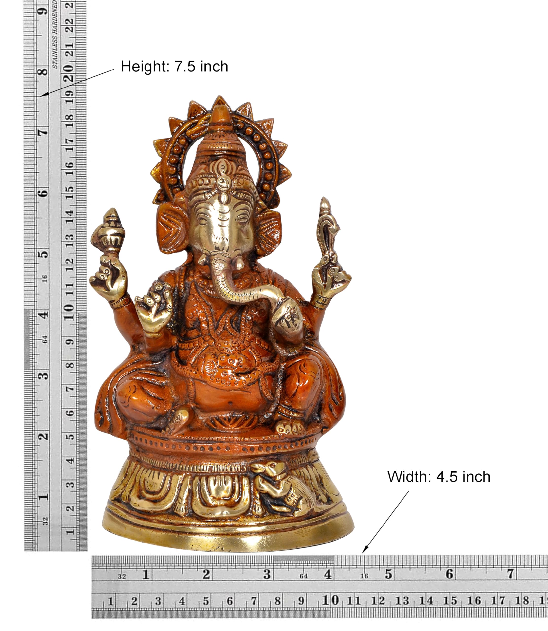 Dattatreya Brass Lord Ganesha Idol Ganesh Statue Sculpture For Home Decor Office Mandir Pooja Decorative Showpiece (Height 7.5 I