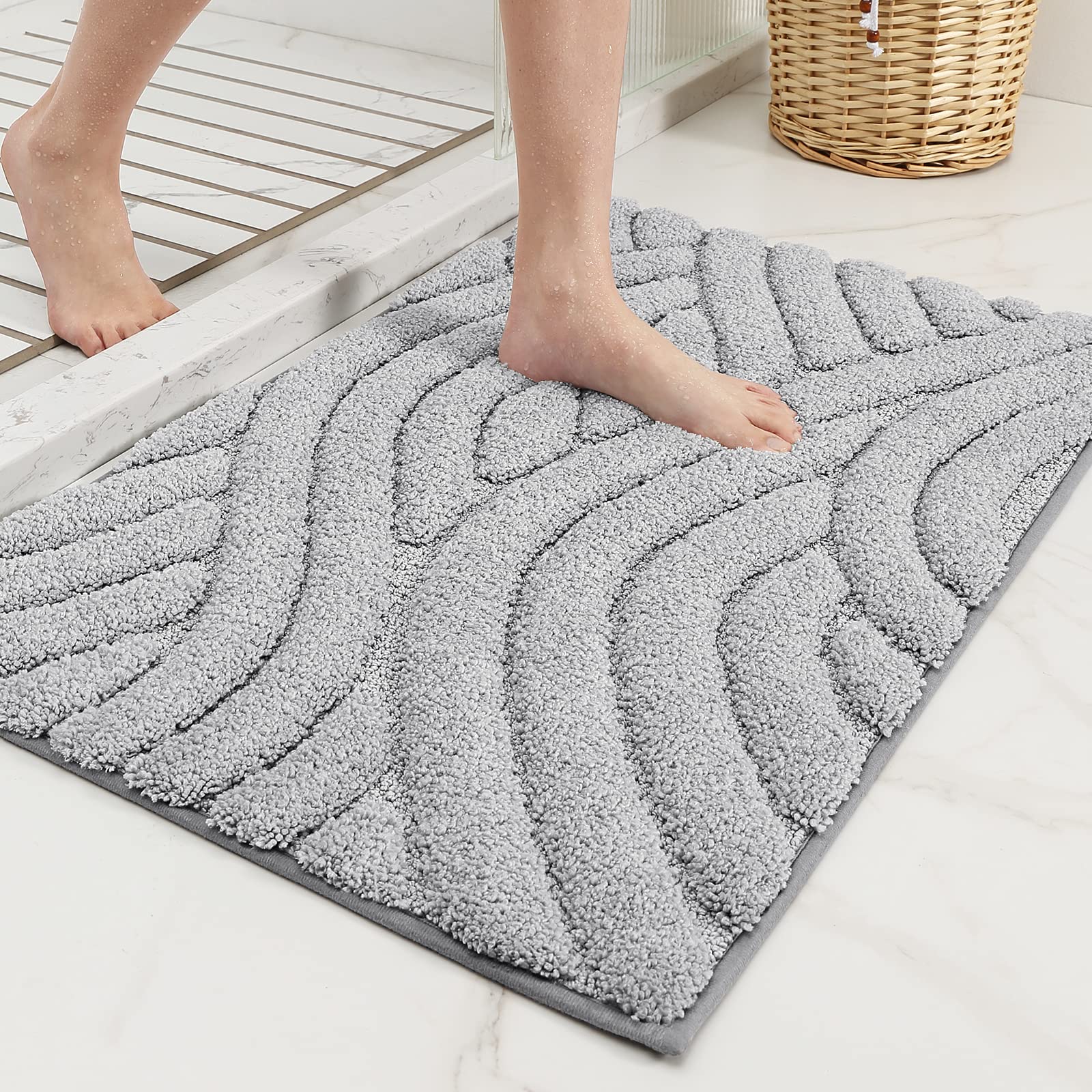 Color G Grey Bathroom Rugs Absorbent Bath Mat For Shower, 20 X 32 Non Slip Bath Rugs For Bathroom, Soft Washable Bathmats Small