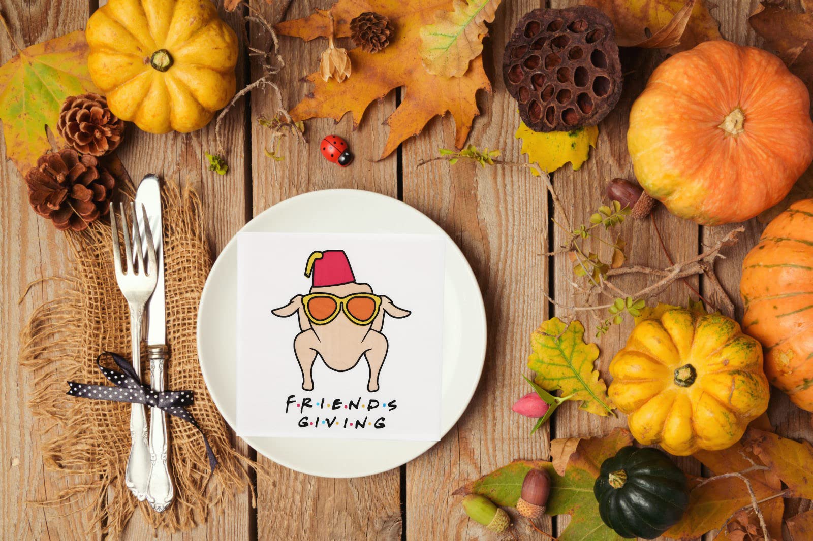 Friendsgiving Napkins, Thanksgiving Napkins, Happy Friendsgiving Party Decorations, Fall Thanksgiving Decorations, 5 X 5 Inch, 5
