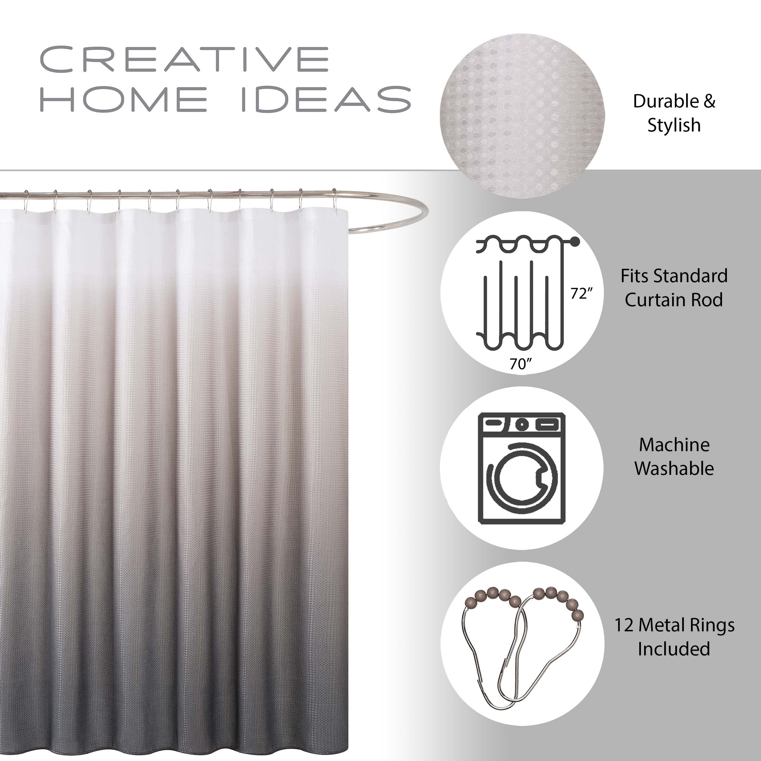 Creative Home Ideas - Ombre Bathroom Decor Set | 16 Pieces | Includes Shower Curtain, Liner, 2 Chenille Bathmats And 12 Hooks |