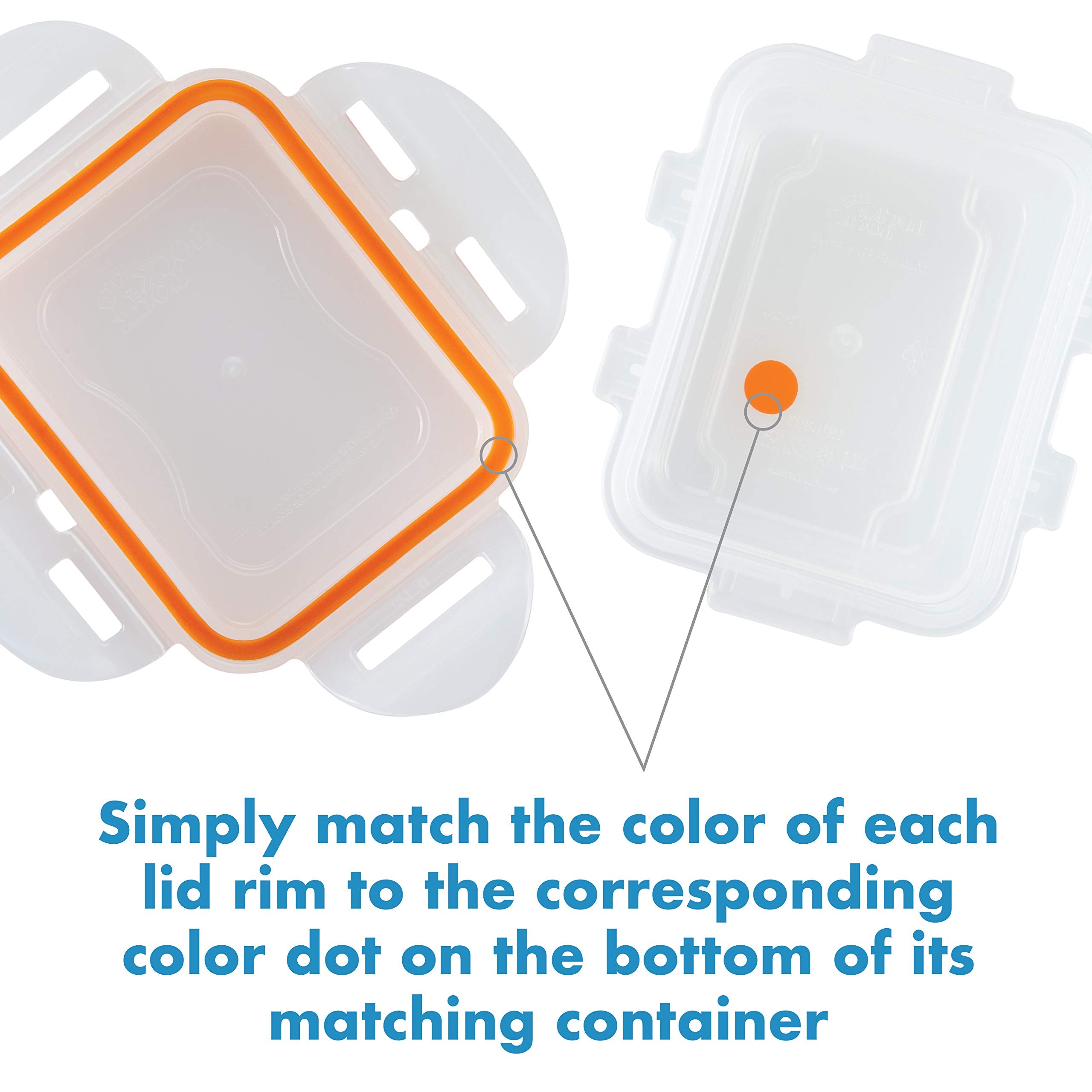 Lock & Lock Easy Essentials Color Mates Food Storage Lids/Airtight Containers, Bpa Free, 18 Piece, Clear