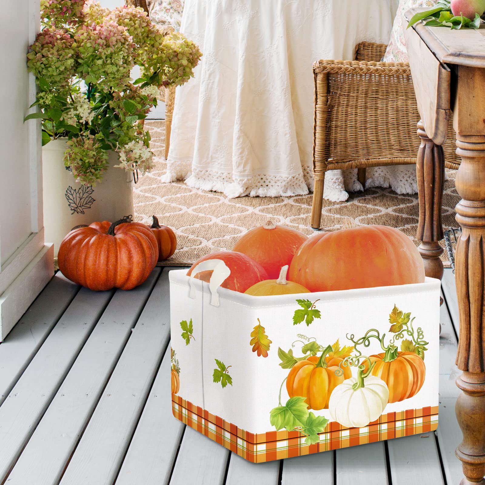 Clastyle Pumpkin Gift Baskets Empty Gnome Truck Shelf Basket Foldable Toys Clothes Large Storage Bin Rectangular Harvest Orange
