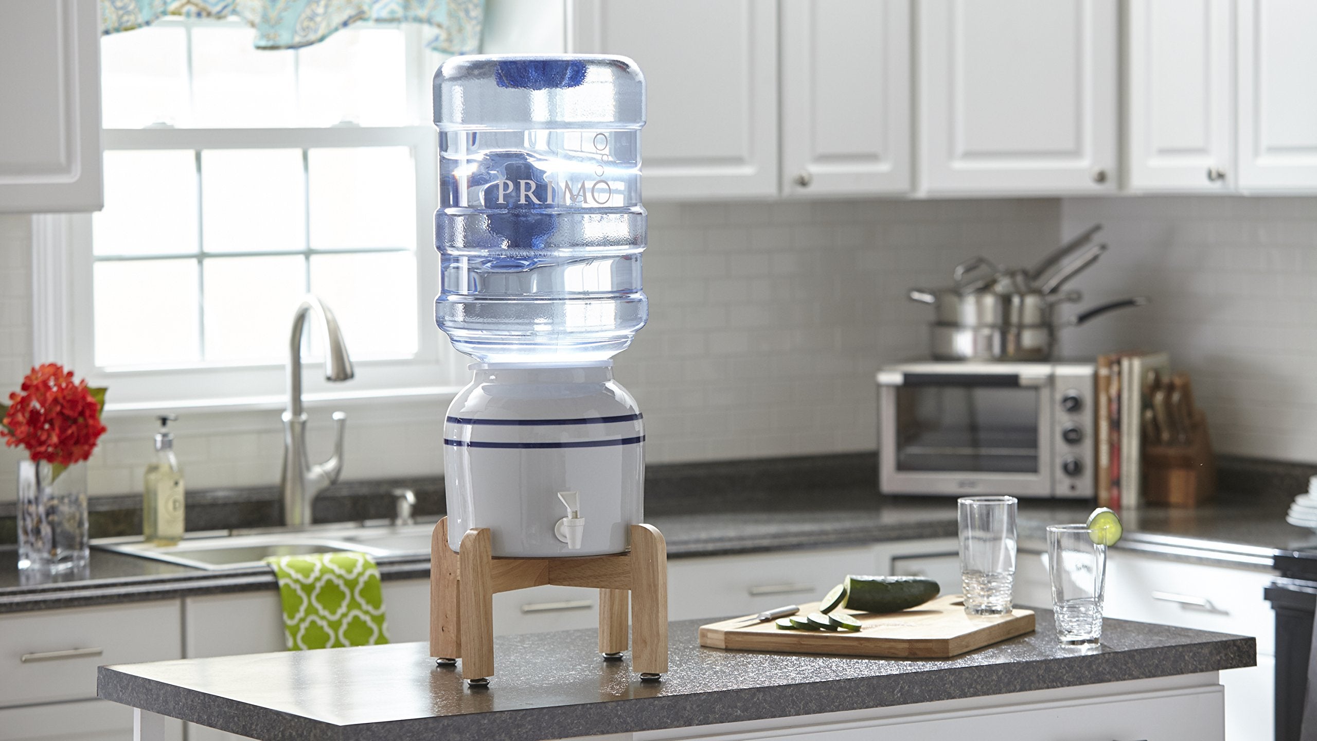 Primo Ceramic Water Jug Dispenser with Stand for 5 Gallon Bottle - White/Tan, Model 900114