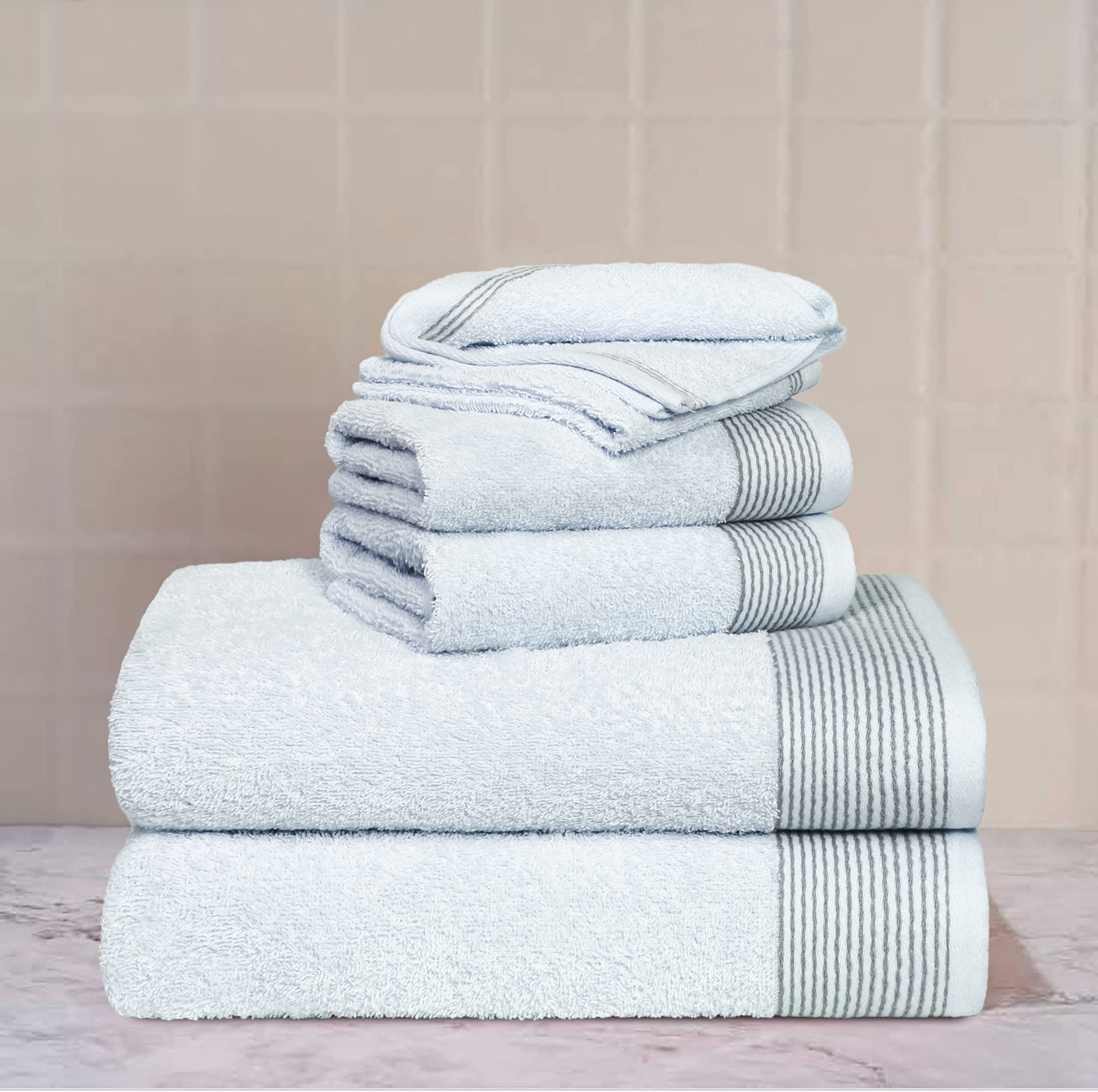 BELIZZI HOME 100% Cotton Ultra Soft 6 Pack Towel Set  Contains 2 Bath Towels 28x55 inchs  2 Hand Towels 16x24 inchs & 2 Washcloths 12x12 inchs  Compact Lightweight & Highly Absorbant - White