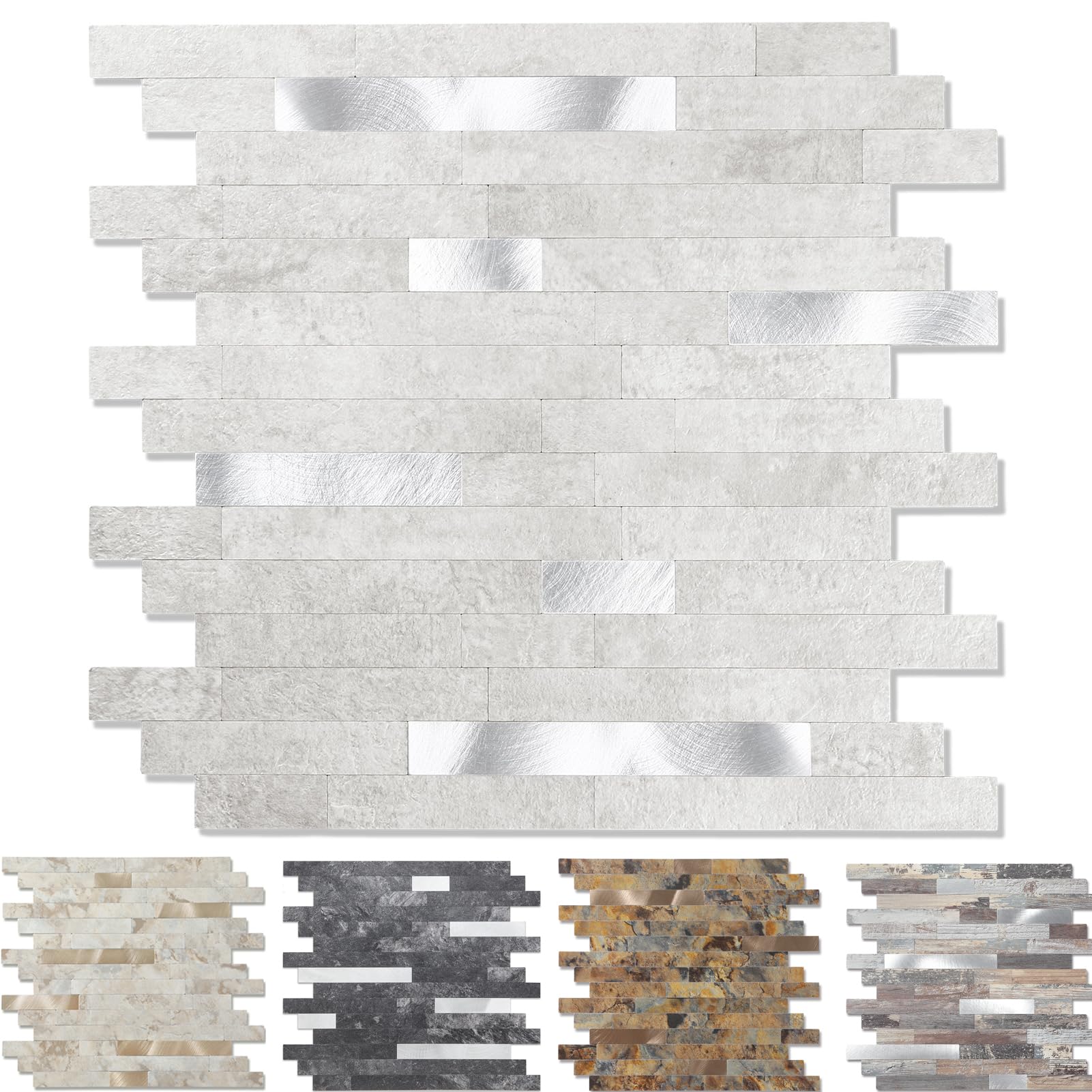 10 - Sheet Peel and Stick Backsplash Wall Tile, PVC Kitchen Backsplash, Stick on Tiles for Backsplash Kitchen (12   X 12  , Whit