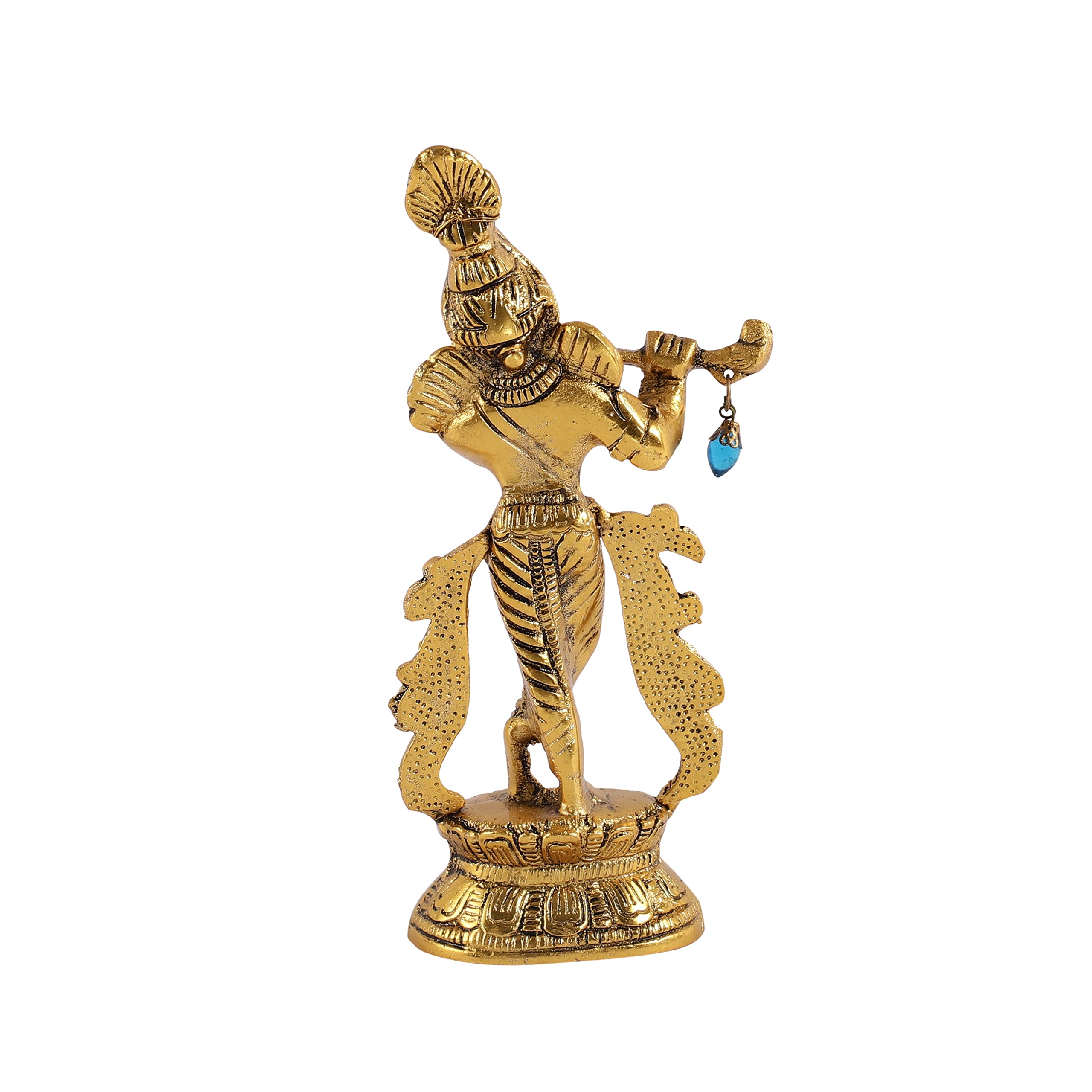 Purestory Lord Krishna Metal Statues | Playing Flute Krishna Figurine | Lord Krishna Idol Statue For Home, Temple, Office, Gifts