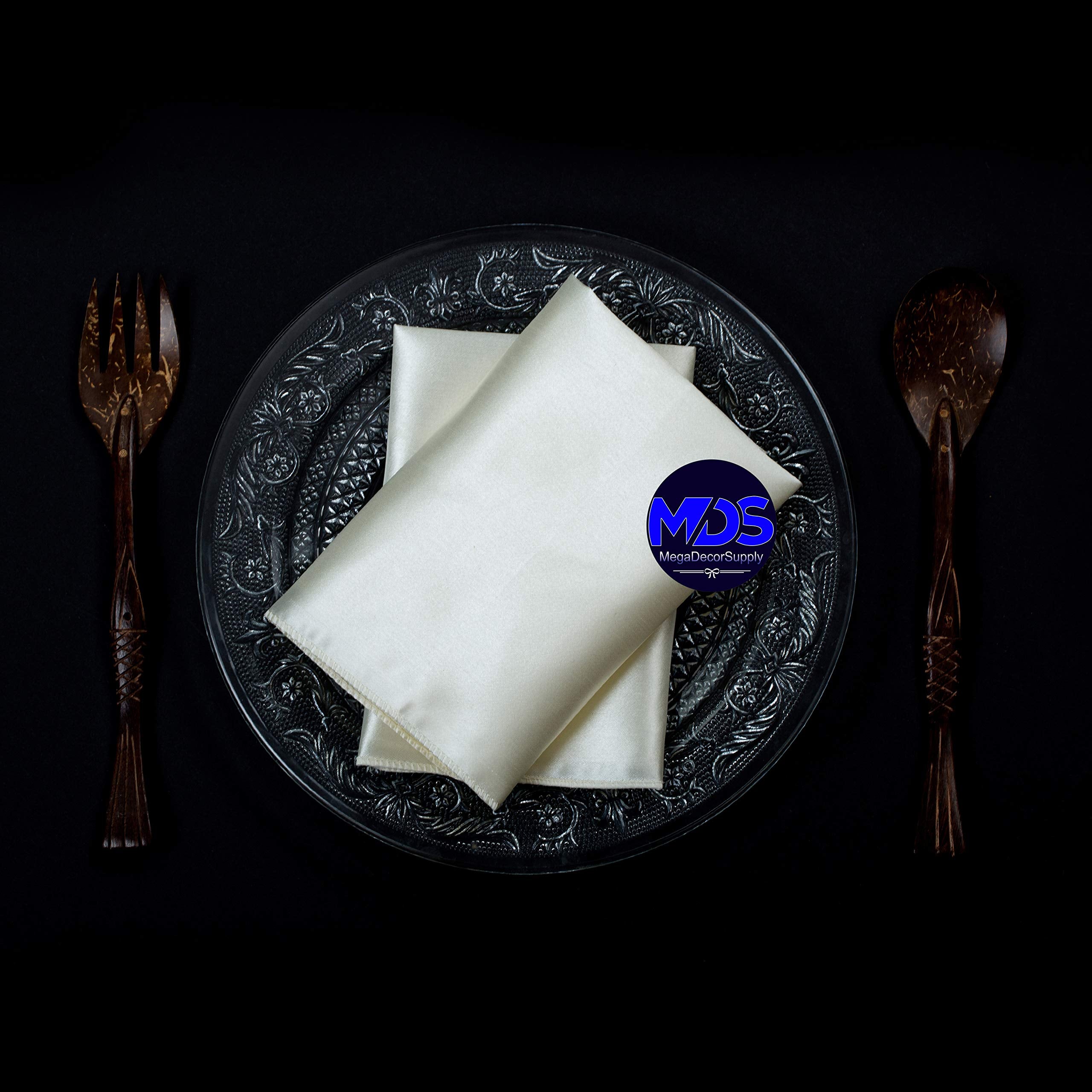 Mds Pack Of 50 Wedding Satin 12''X 12'' Square Dinner Napkin Or Handkerchief For Wedding Banquet Decoration - Cream