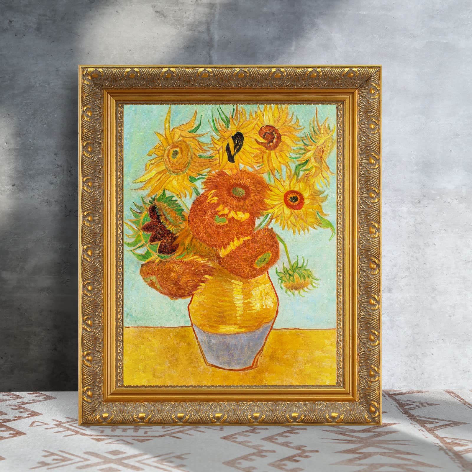 Folkor Wood Canvas Frame For 12X16 Oil Paintings, Finished 12X16 Gold Ornate Frame For Wall Art Prints, Luxury Vintage Painting