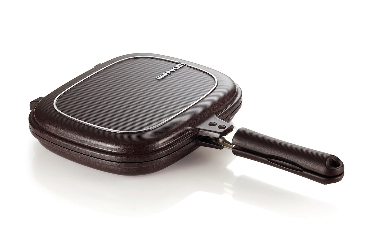 Happycall Titanium Nonstick Double Pan, Omelette Pan, Flip Pan, Square, Dishwasher Safe, Pfoa-Free, Brown (Standard)