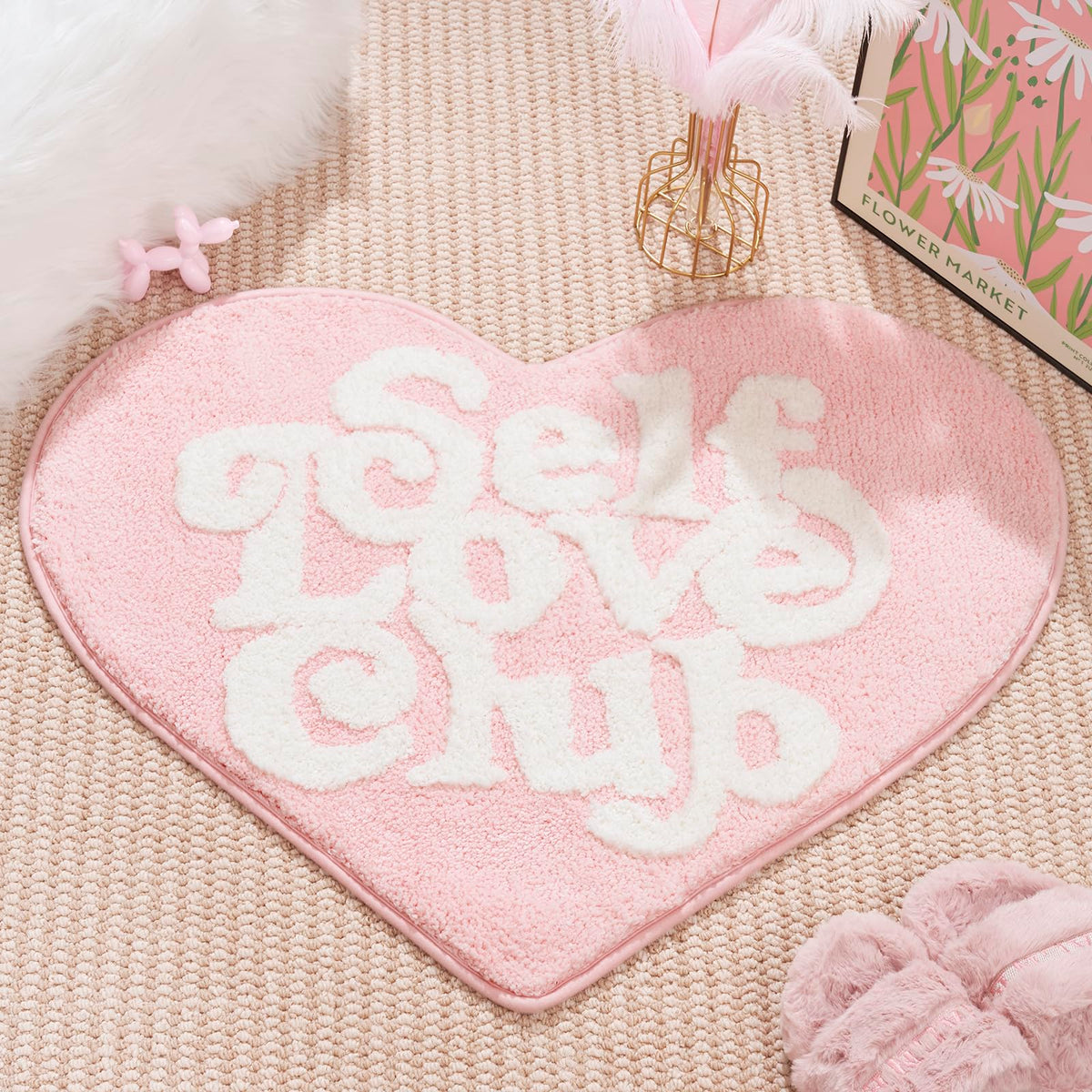 Eldone Self Love Club Rug Heart Shaped - Cute Bath Mat Non Slip, Funky Aesthetic Groovy Small Accent Rugs For Bedroom Bathroom,