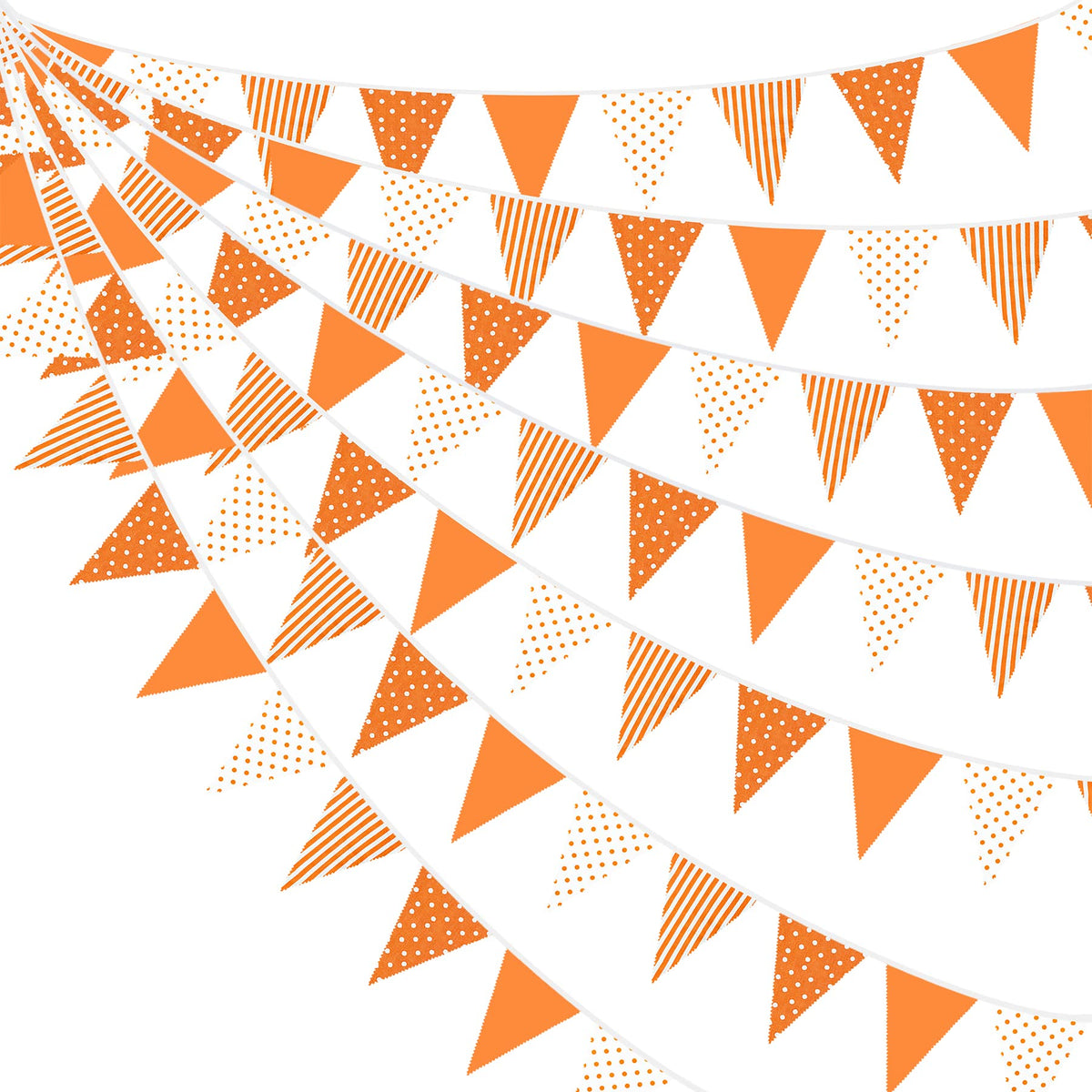 32Ft Orange Stripe Dot Triangle Flag Fabric Banner Cotton Pennant Garland Bunting Streamer For Fall Decor Autumn Wedding Birthda