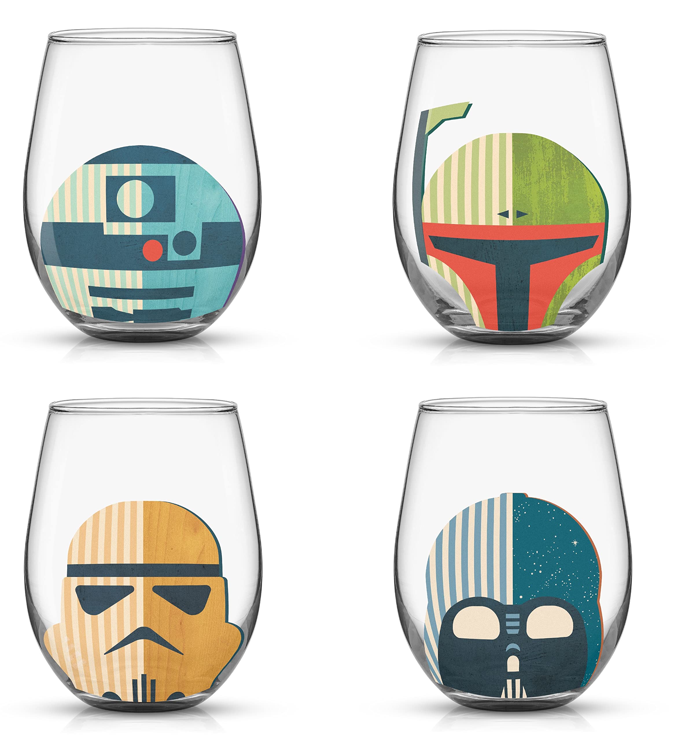Joyjolt Star Wars Helmet Hues Tumblers Stemless Glasses. Set Of 4 19Oz Stemless Drinking Glass, Star Wars Kitchen Glasses. Star
