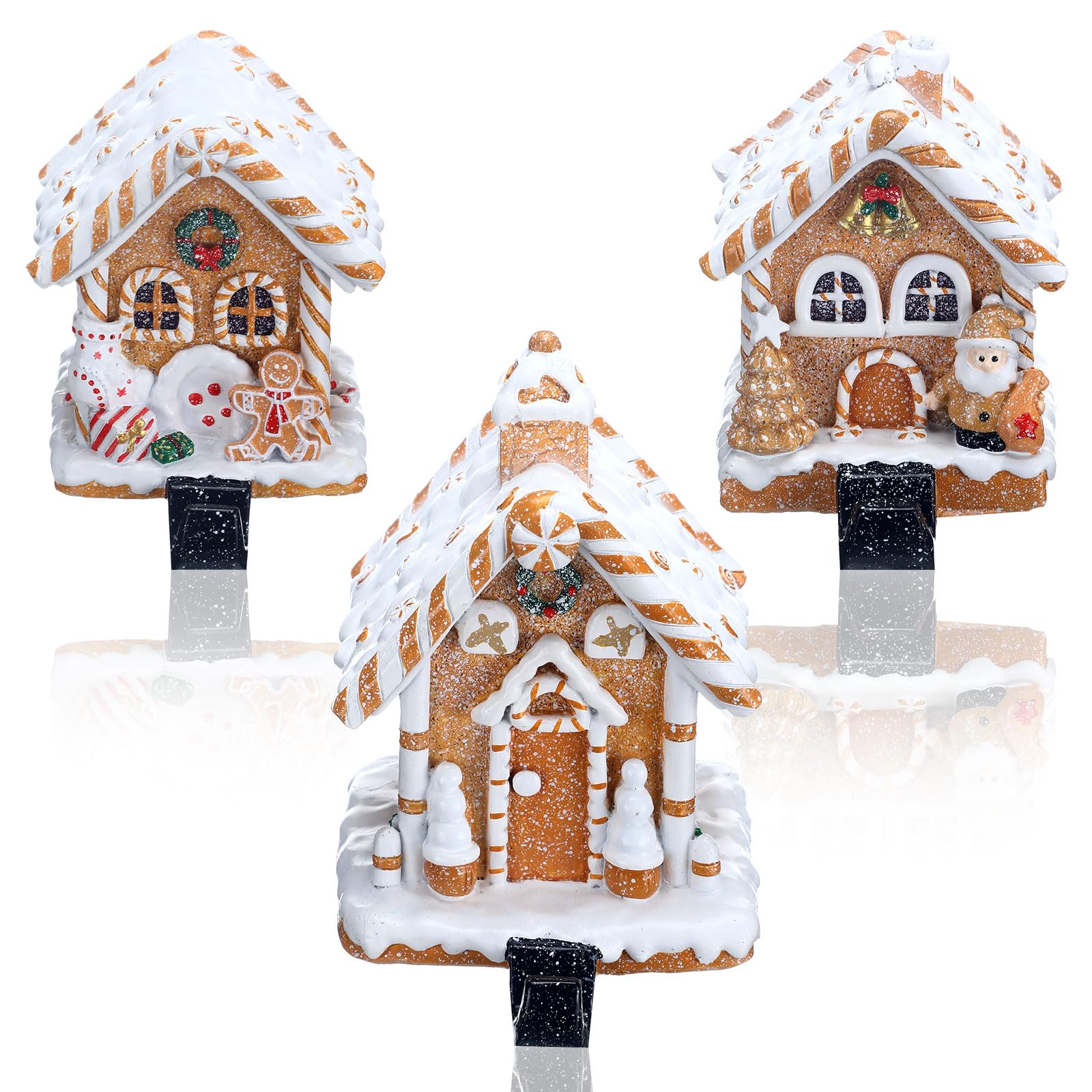 Riceshoot 3 Pcs Christmas Gingerbread House Stocking Holder Christmas Stocking Holders for Mantle Village Stand Tree Santa House