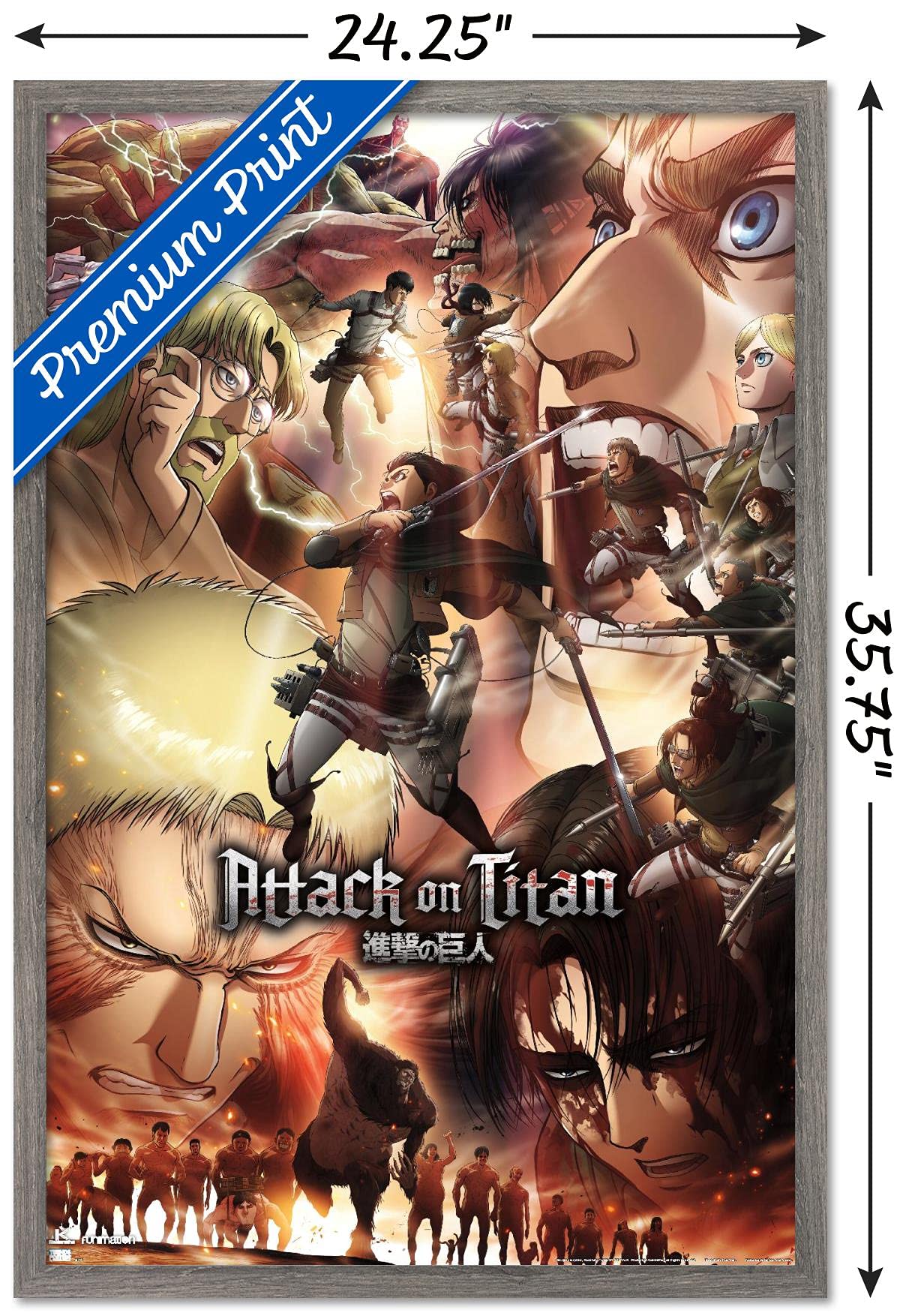 Trends International Attack On Titan: Season 3 - Key Art Wall Poster, 22.37'' X 34.00'', Barnwood Framed Version