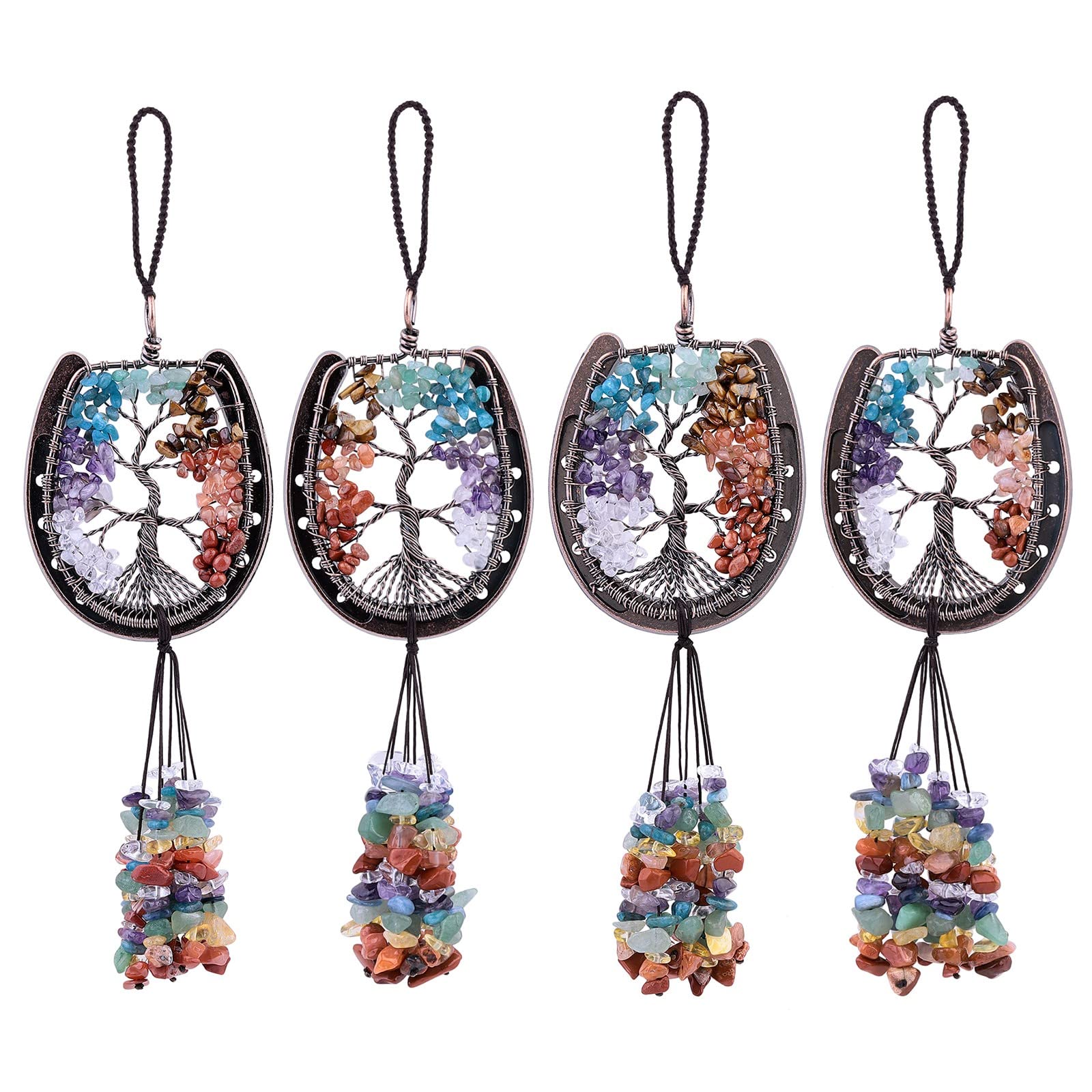 Nupuyai Handmade Horseshoe Tree Crystal Wall Hanging Ornament for Home Decor, Healing Tumbled Crystal Stones Window/Car Ornament