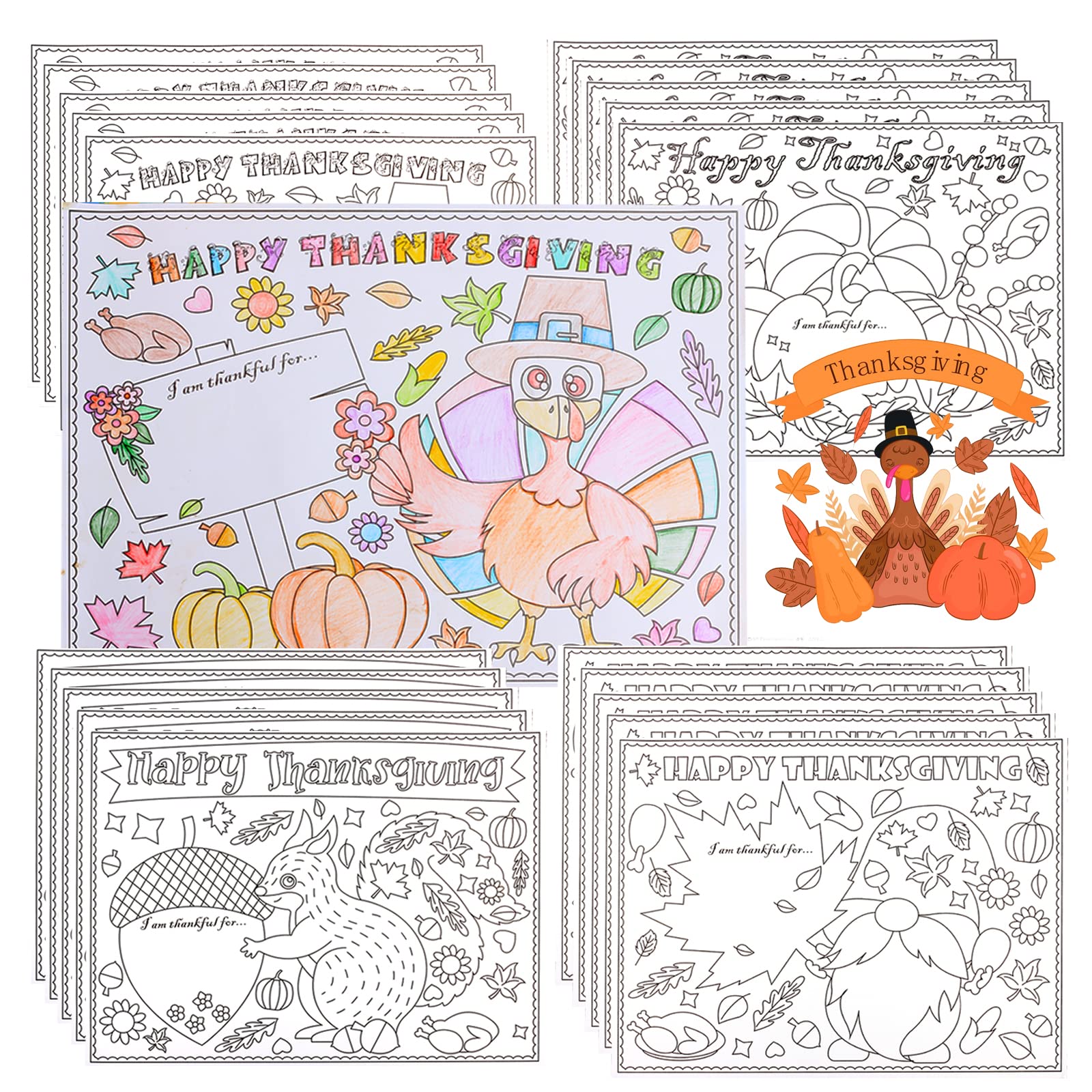 ?New? Thanksgiving Placemat For Kid, Table Mat Coloring Activity Paper Crafts To Write Thankful List By Children, 20* Sunflower