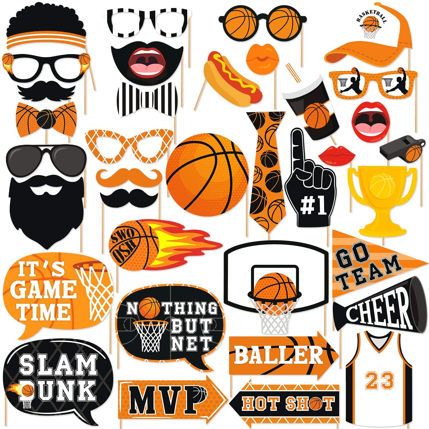 36 PCS Basketball Party Photo Booth Props Slam Dunk March Madness Nothing But Net Kids Birthday Ideas Centerpiece Decoration Sup
