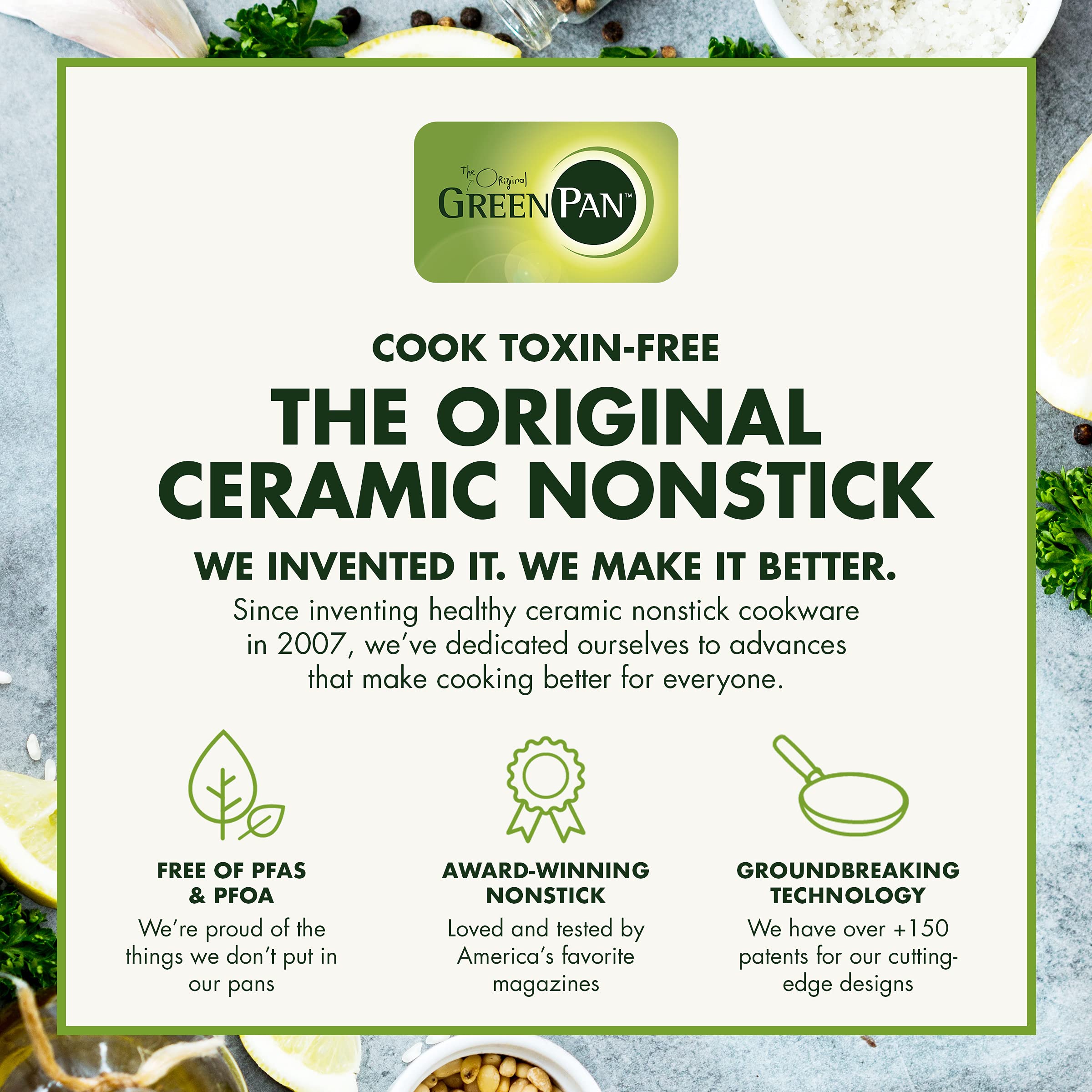 Greenpan Dover Healthy Ceramic Nonstick, 8'' Frying Pan Skillet, Pfas-Free, Dishwasher Safe, Comfort Grip Handle, Grey