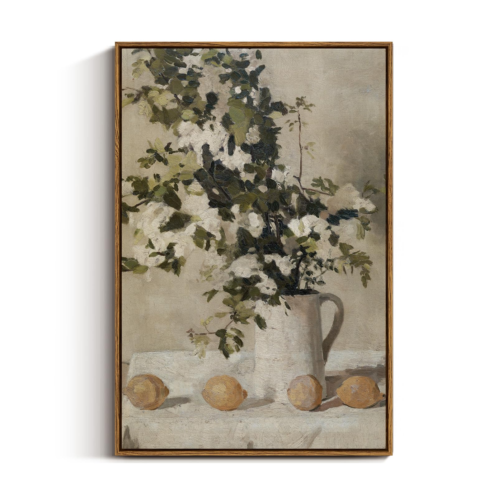 Viyyiea Vintage Floral Large Framed Wall Art, Flowers And Lemons Paingtings Decor Aesthetic, 20X30 Inch Canvas Print Artwork, Fa