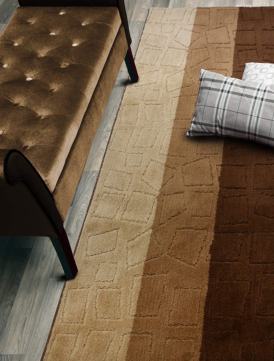 ORFA HOME Custom Size Hallway Runner Rug, Slip Resistant, 26 Inch Wide X Your Choice of Length, Squares Brown, 26 Inch X 14 feet